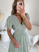 Robe dos nu verte dorée - Jeanne