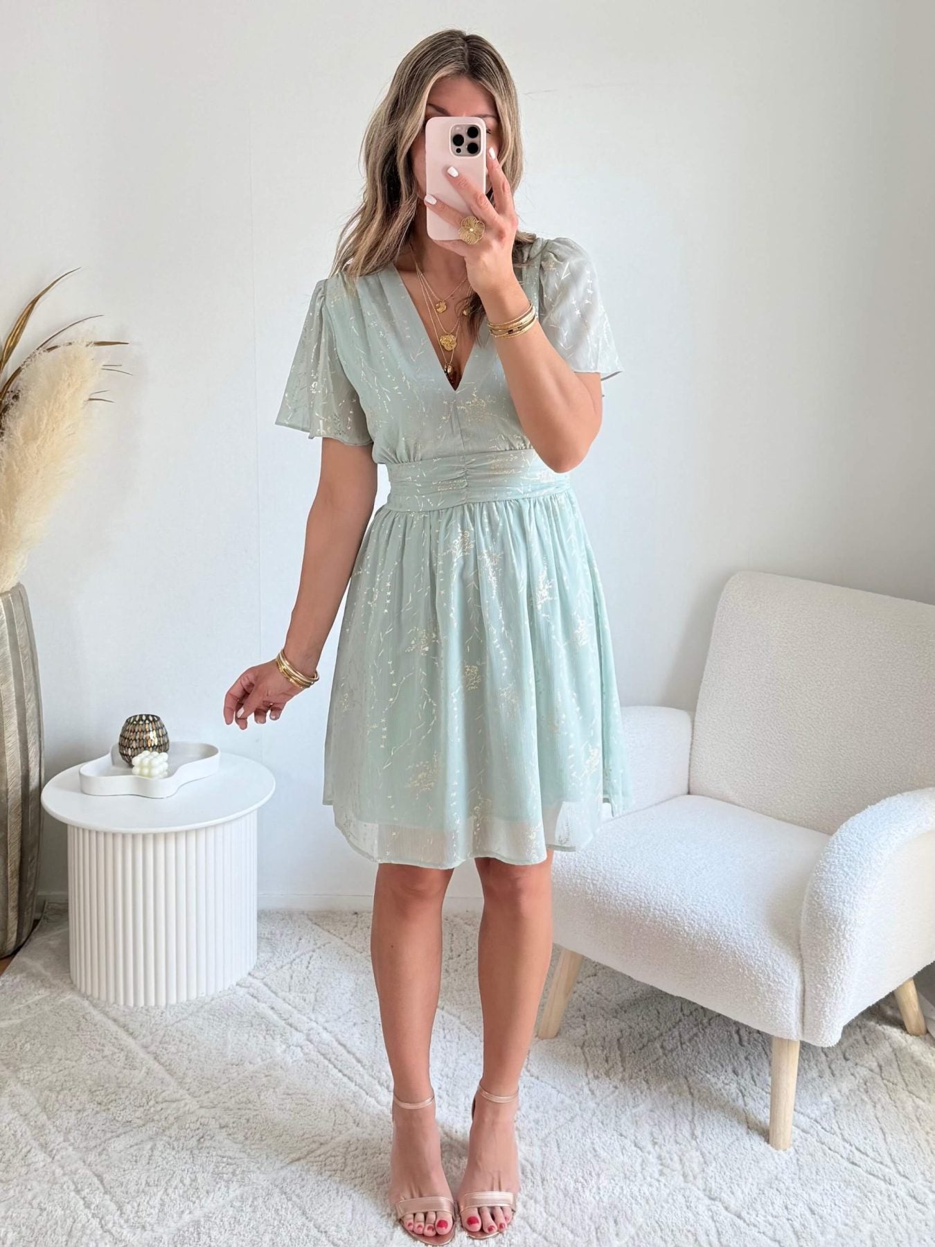 Robe dos nu verte dorée - Jeanne