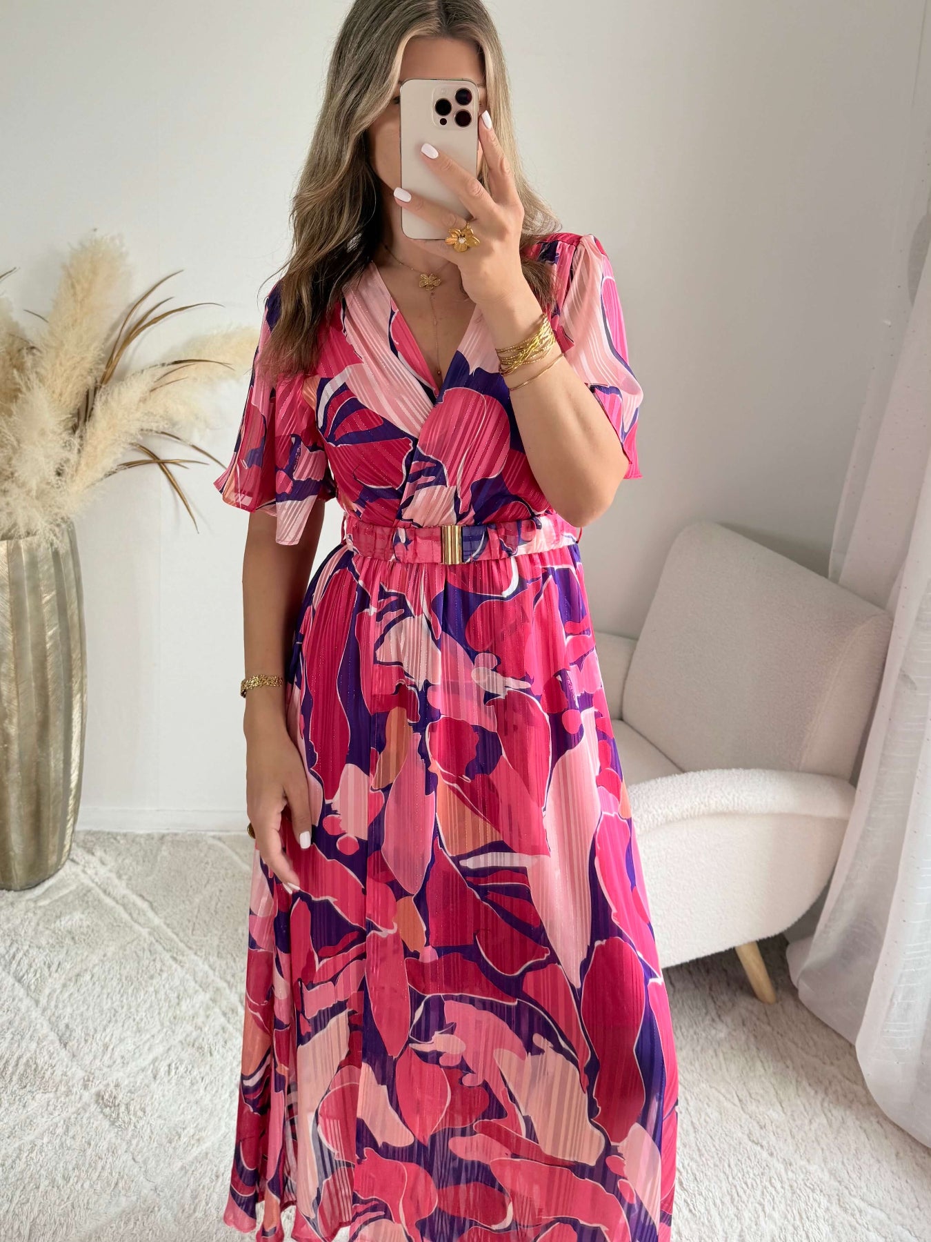 Robe longue rose prune fluide fendue femme élégante Easy Dressing