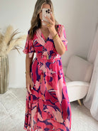 Robe longue rose prune fluide fendue femme élégante Easy Dressing