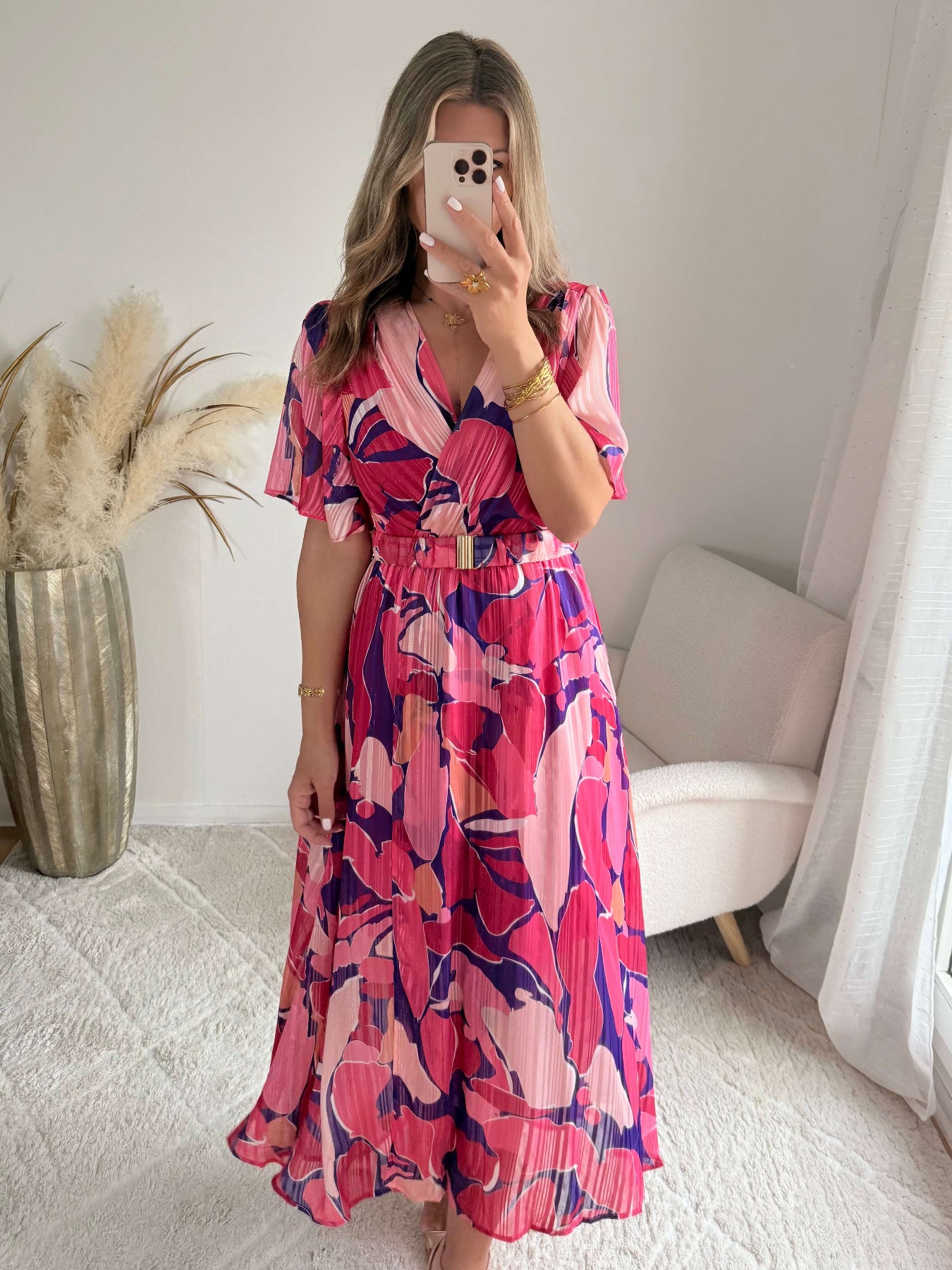 Robe longue rose prune fluide fendue femme élégante Easy Dressing