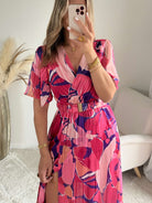 Robe longue rose prune fluide fendue femme élégante Easy Dressing