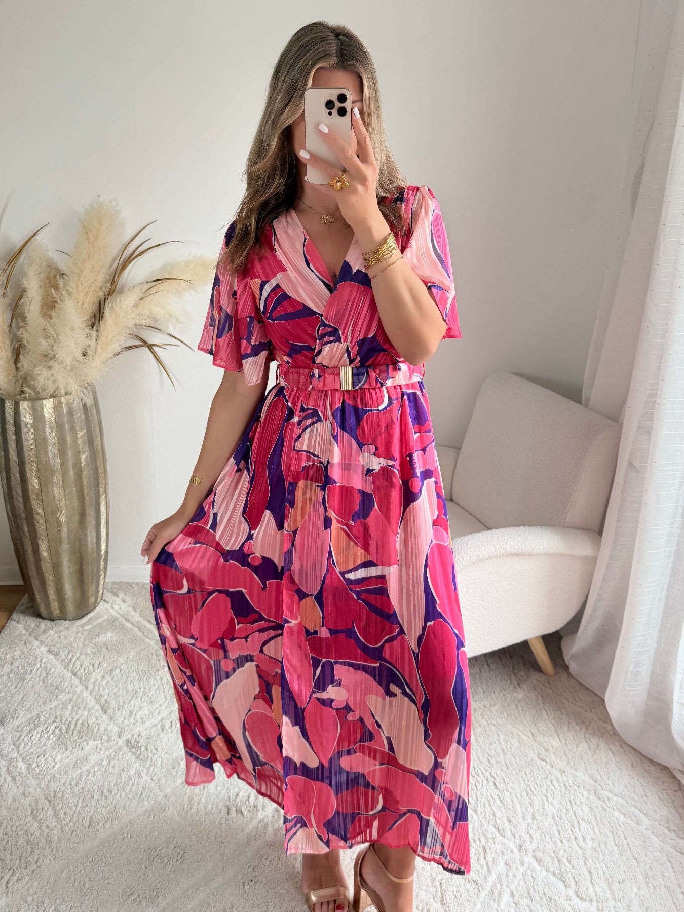 Robe longue rose prune fluide fendue femme élégante Easy Dressing