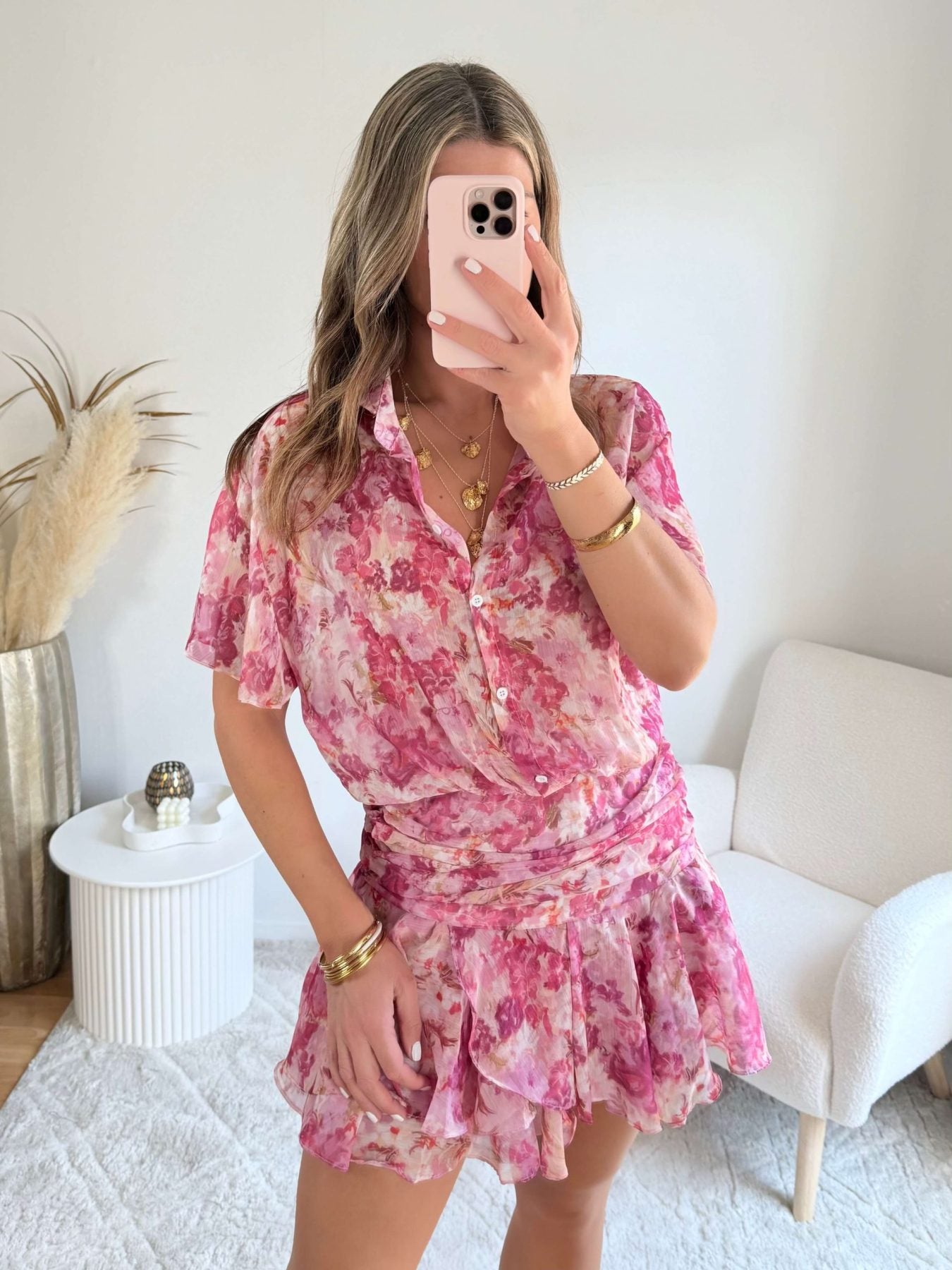 Robe rose fleurie - Anaïs