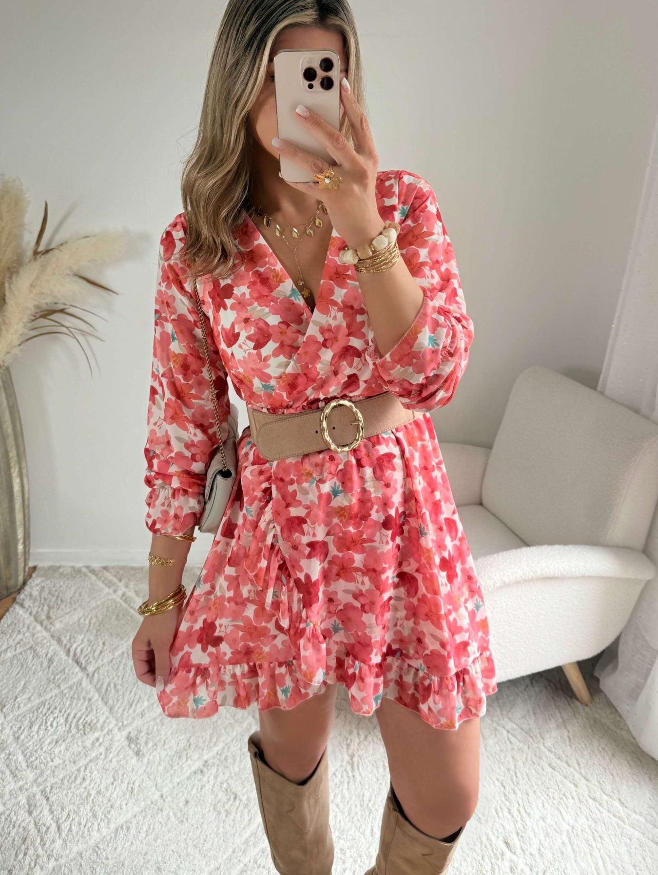 Robe fleurie corail - Rosalie