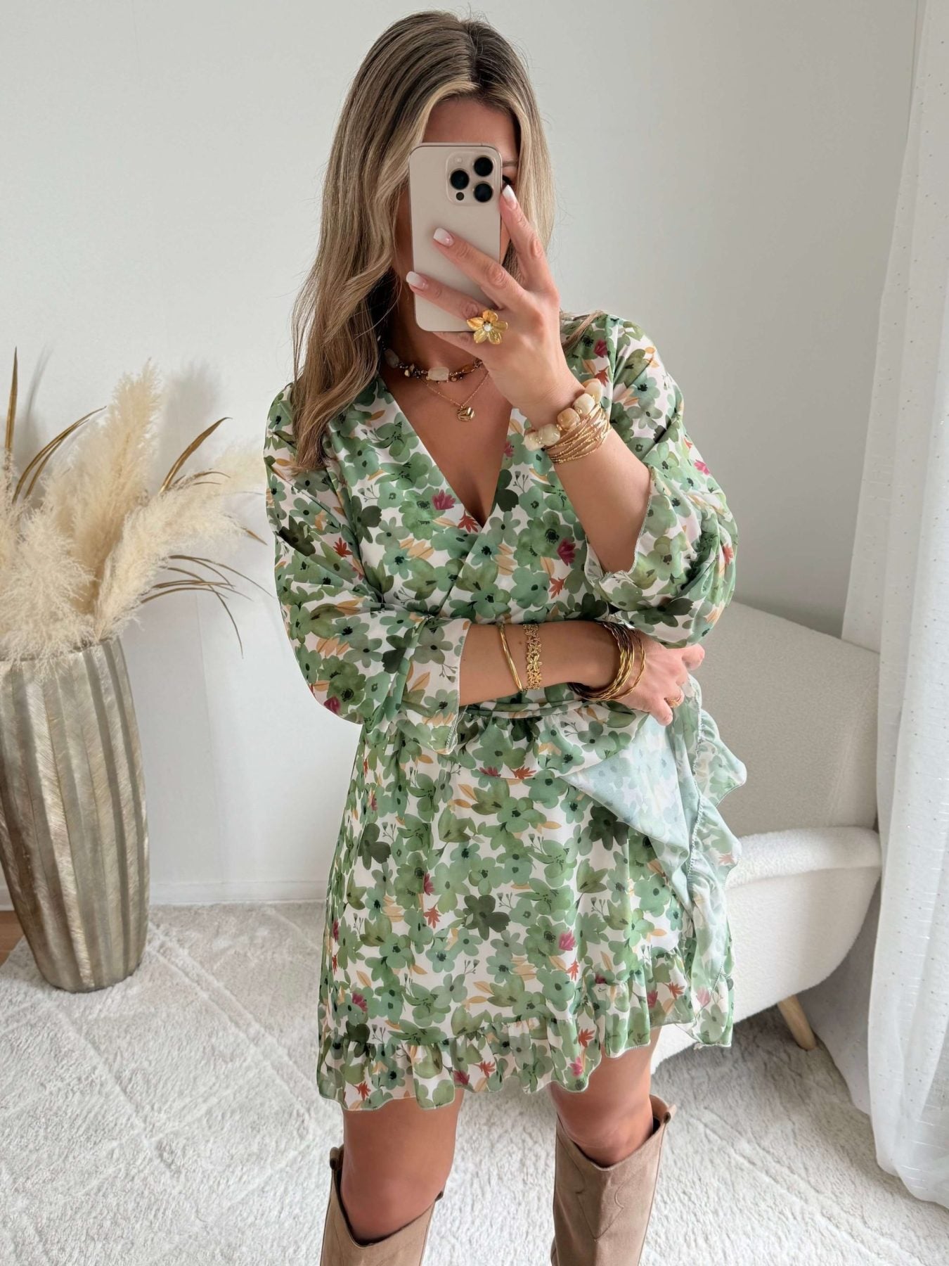 Robe fleurie vert sauge - Rosalie