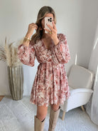 Robe courte femme fleurie rose terracotta Cassie - Easy Dressing