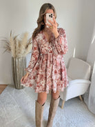 Robe courte femme fleurie rose terracotta Cassie - Easy Dressing