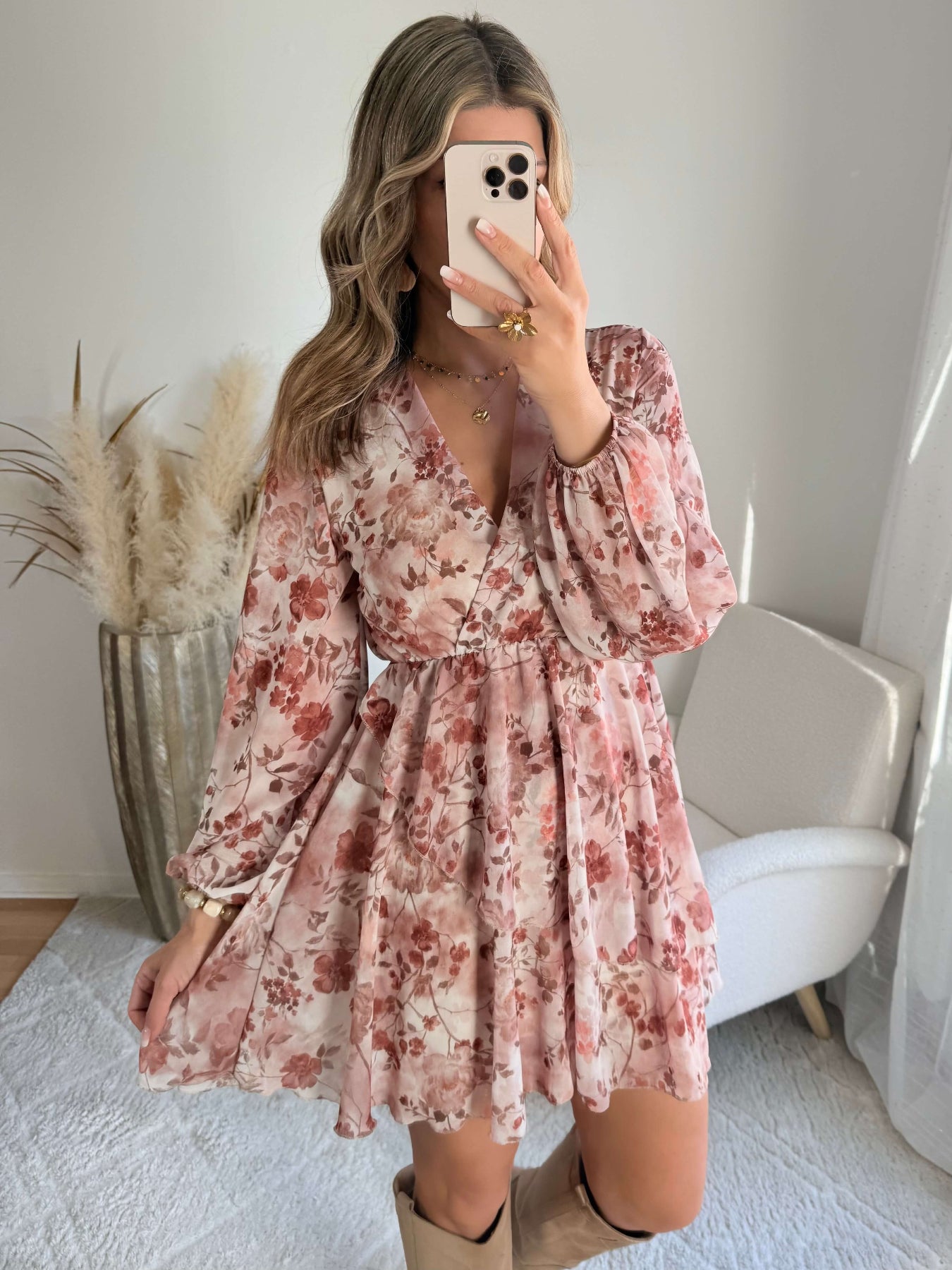 Robe courte femme fleurie rose terracotta Cassie - Easy Dressing
