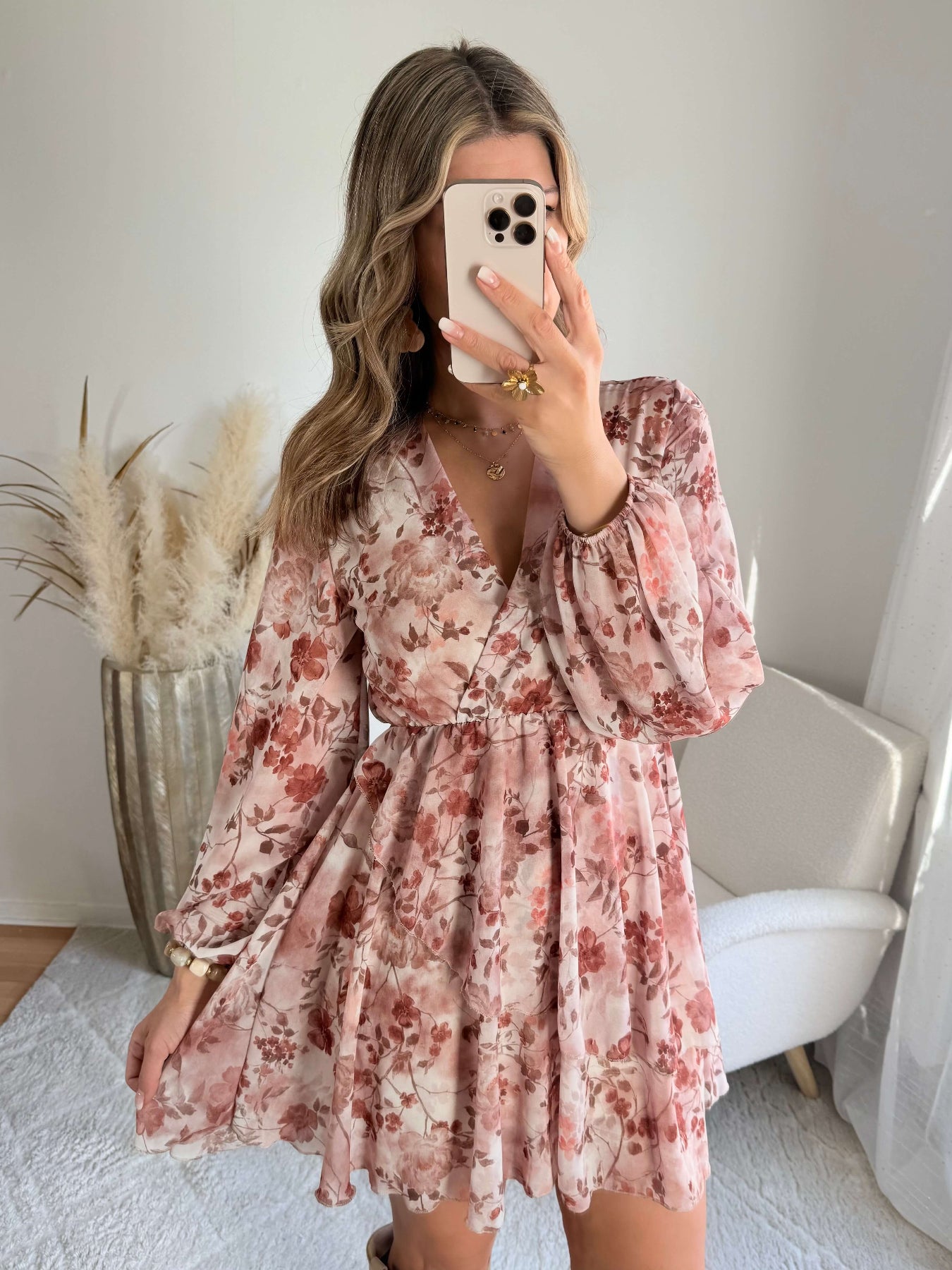 Robe courte femme fleurie rose terracotta Cassie - Easy Dressing
