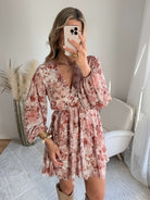 Robe courte femme fleurie rose terracotta Cassie - Easy Dressing