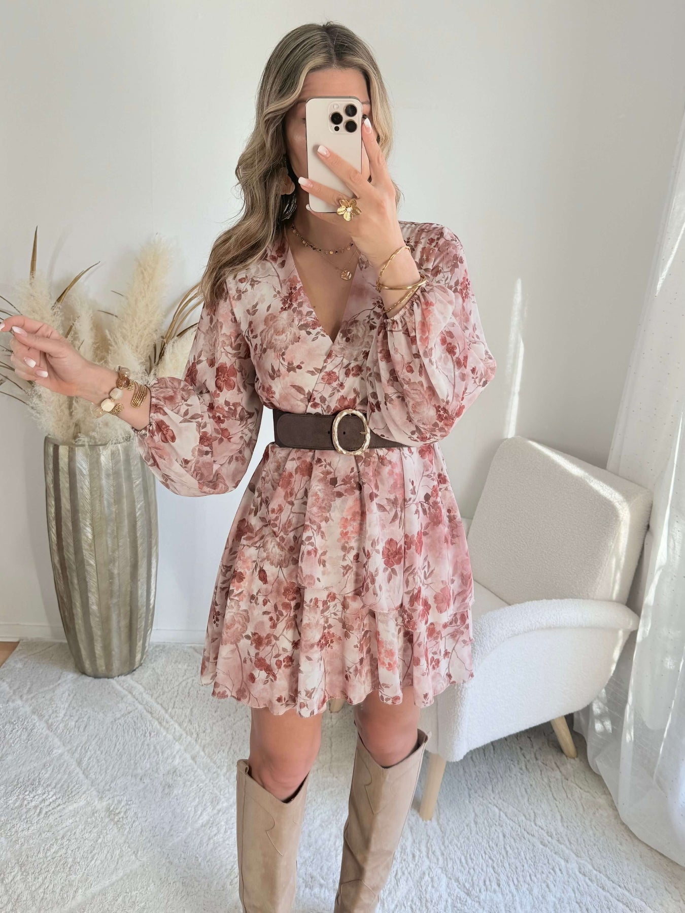 Robe courte femme fleurie rose terracotta Cassie - Easy Dressing