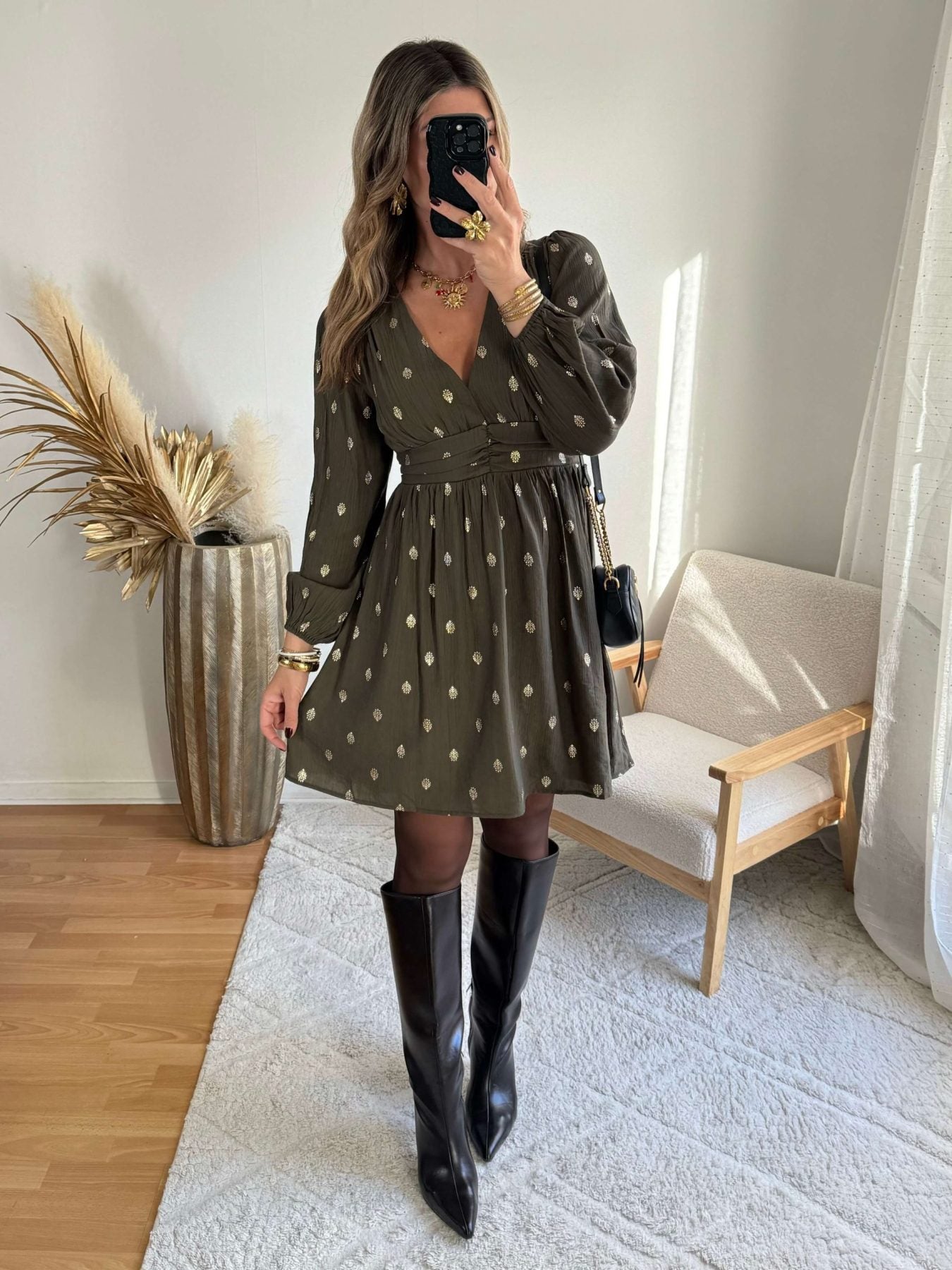 Robe kaki dorée - Alicia