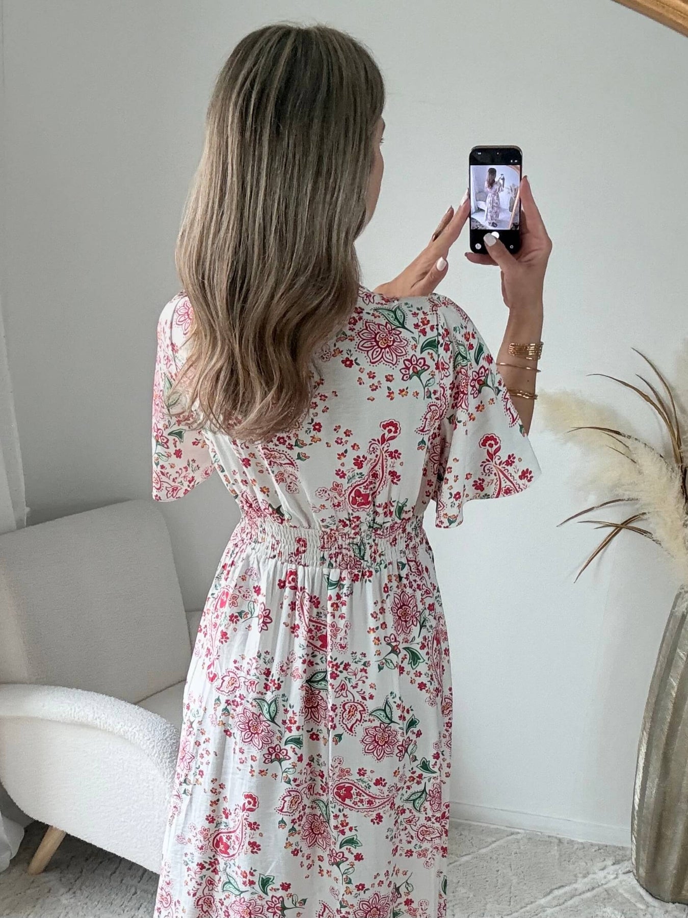 Robe longue blanche fleurie Liz fluide fendue femme élégante Easy Dressing