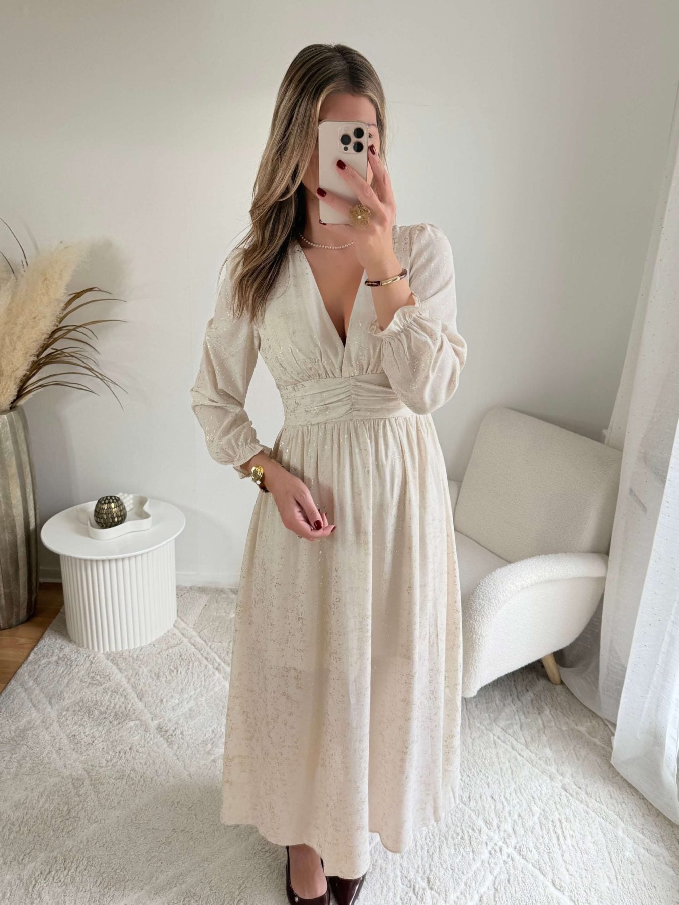 Robe longue beige dorée - Romy