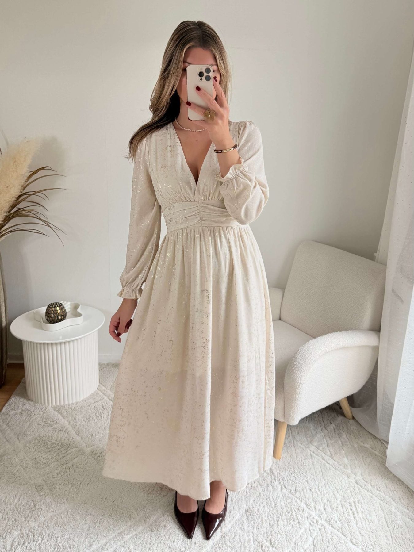 Robe longue beige dorée - Romy