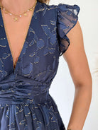 Robe longue bleu nuit dorée - Perla