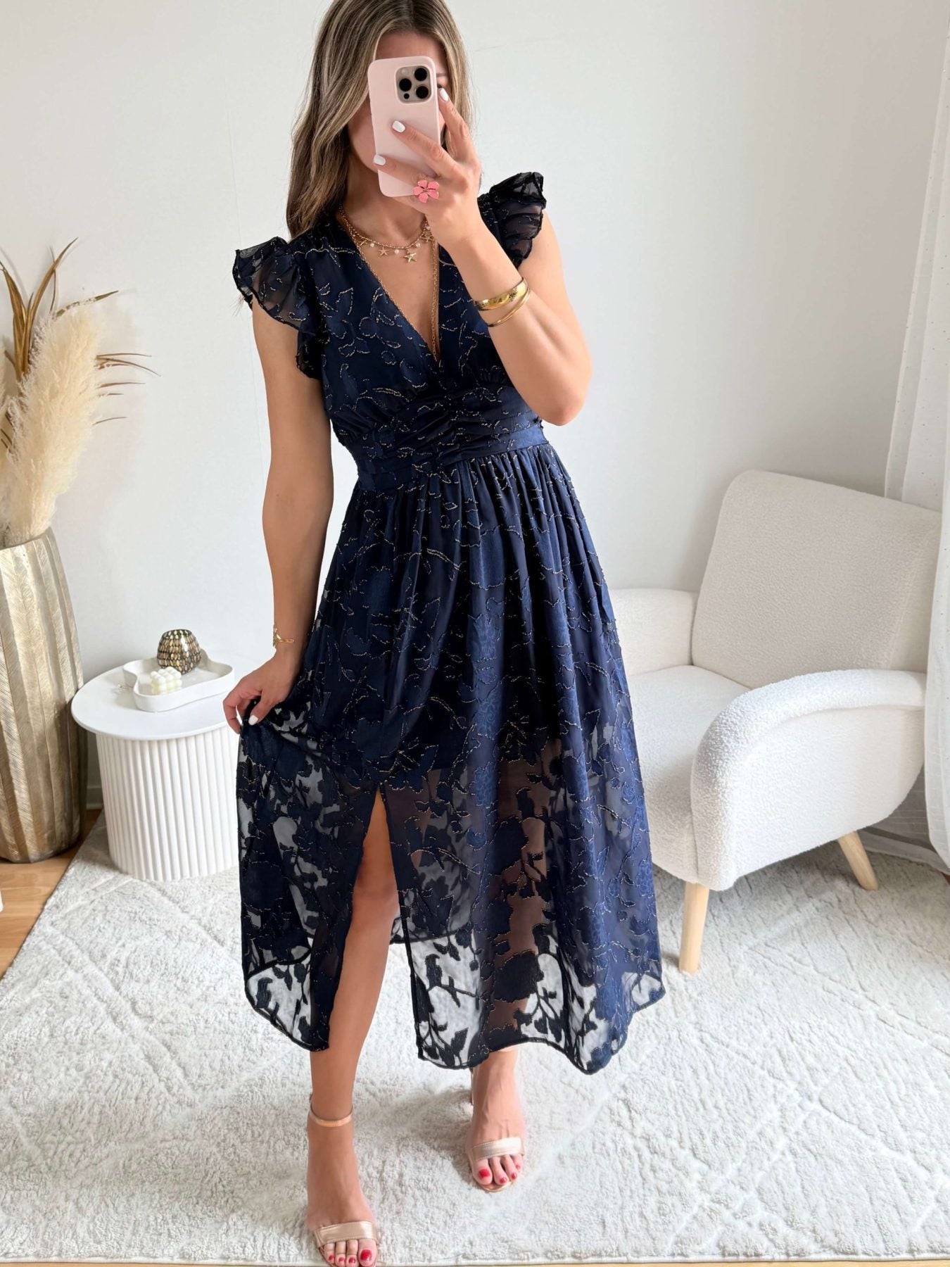 Robe longue bleu nuit dorée - Perla