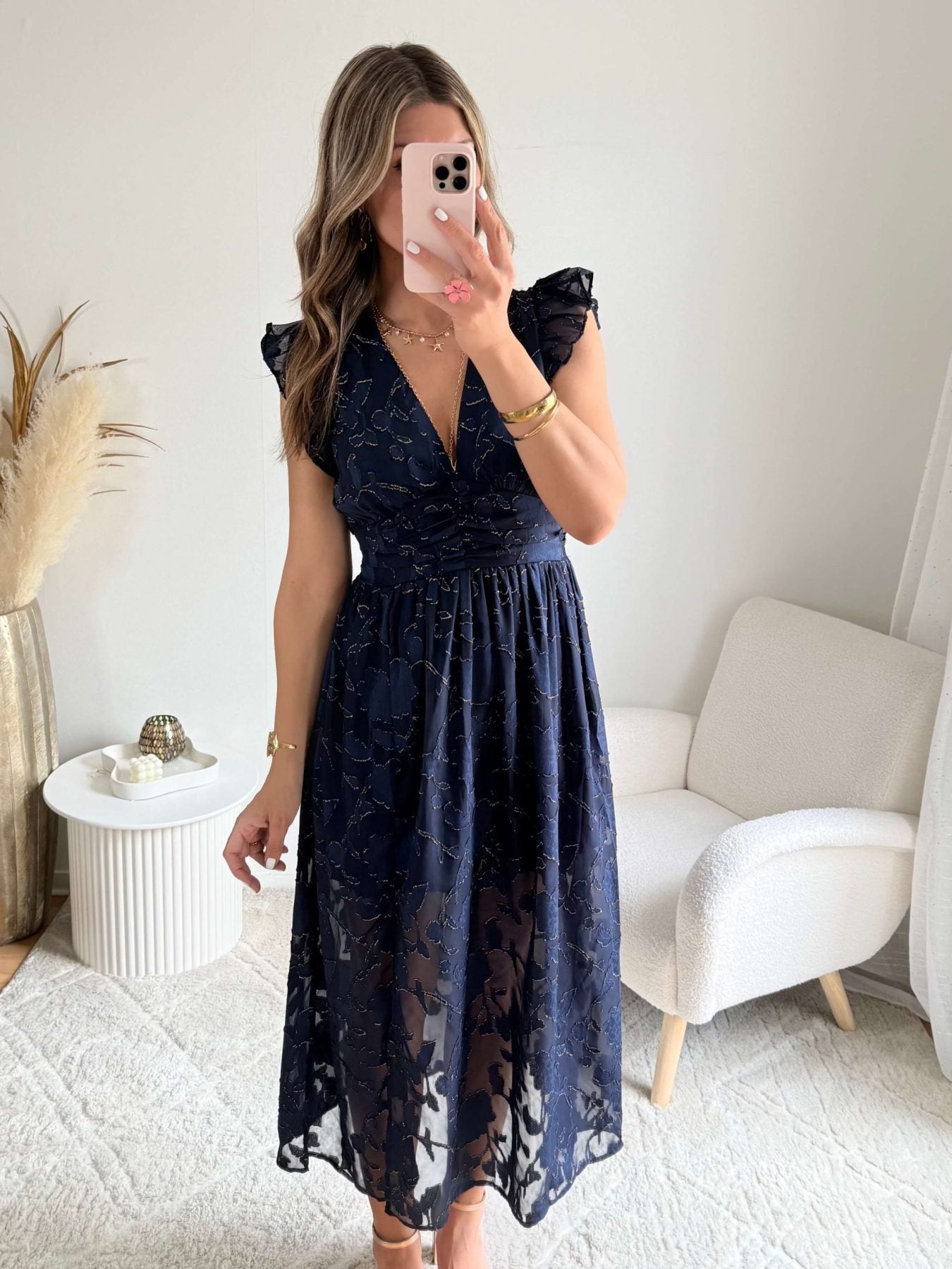 Robe longue bleu nuit dorée - Perla
