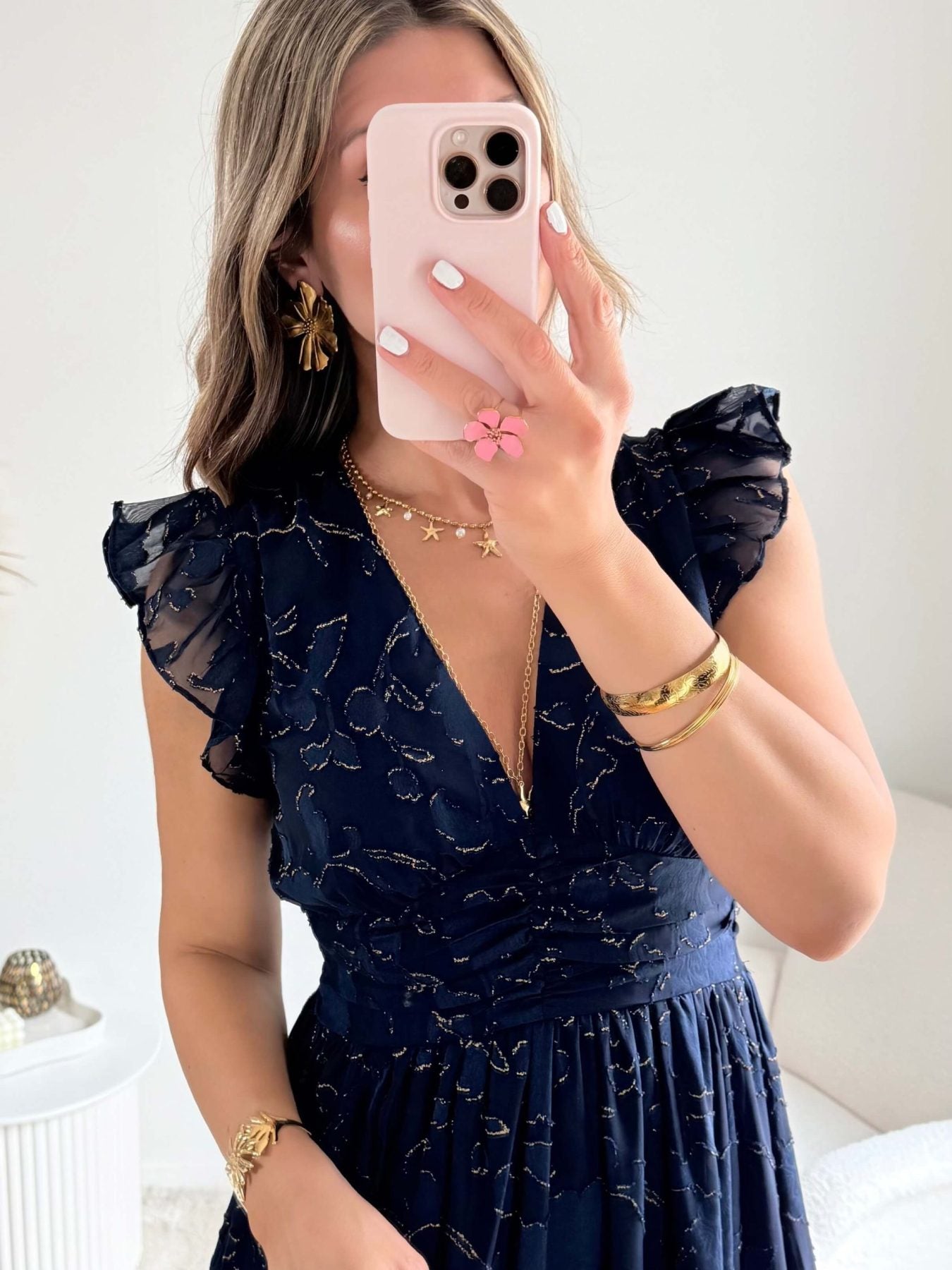 Robe longue bleu nuit dorée - Perla