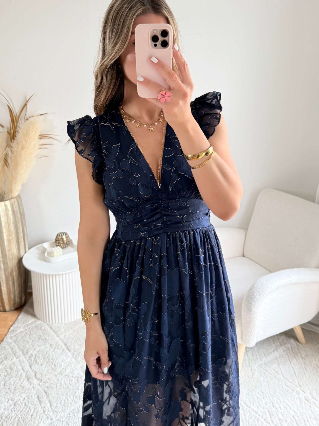 Robe longue bleu nuit dorée - Perla