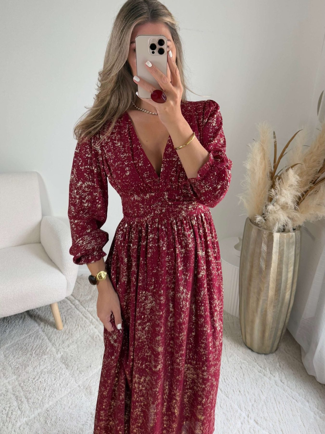 Robe longue bordeaux dorée - Romy