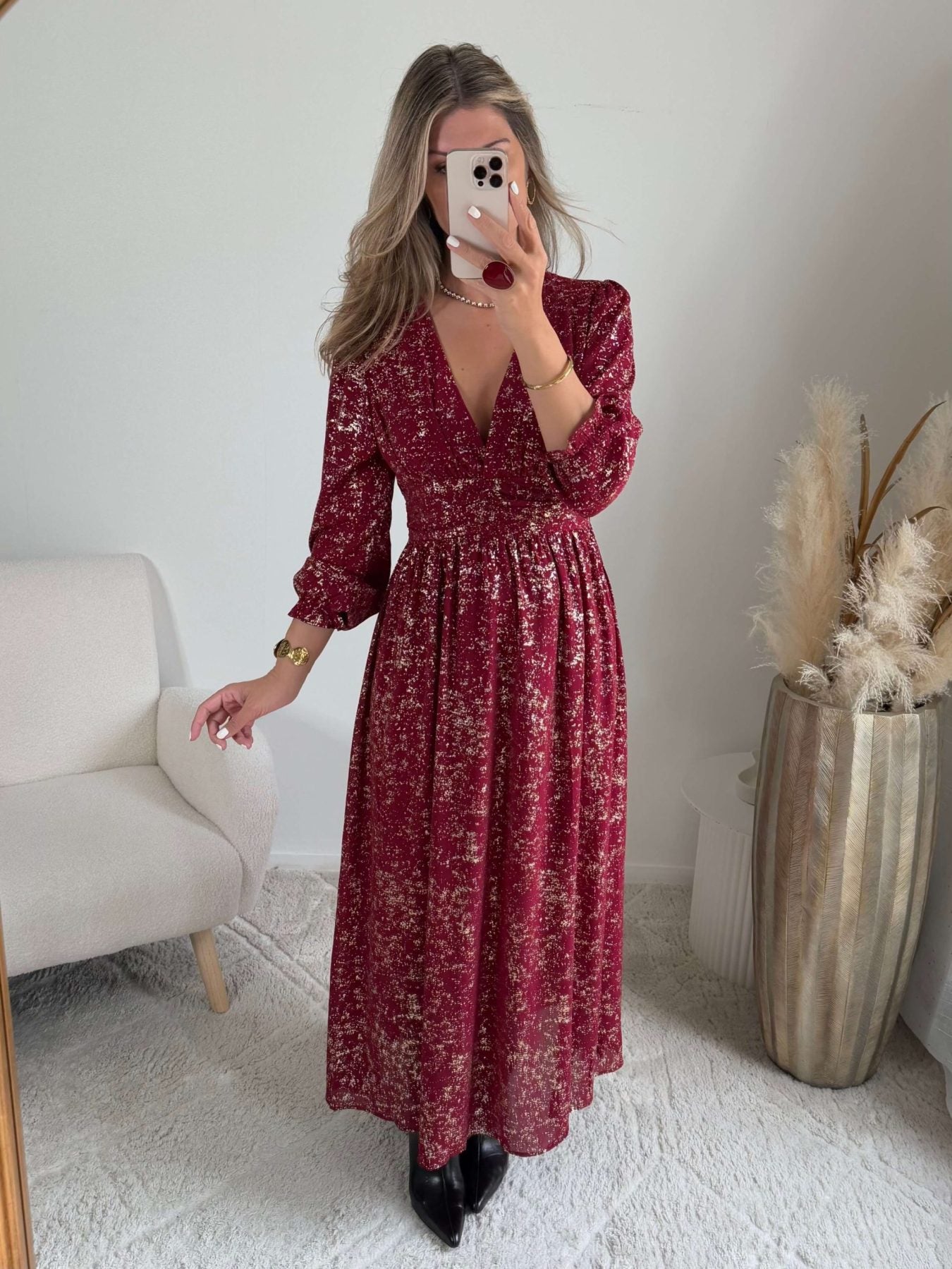 Robe longue bordeaux dorée - Romy