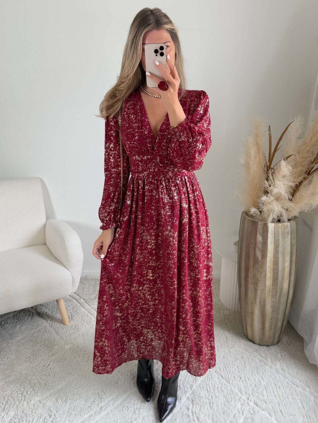 Robe longue bordeaux dorée - Romy