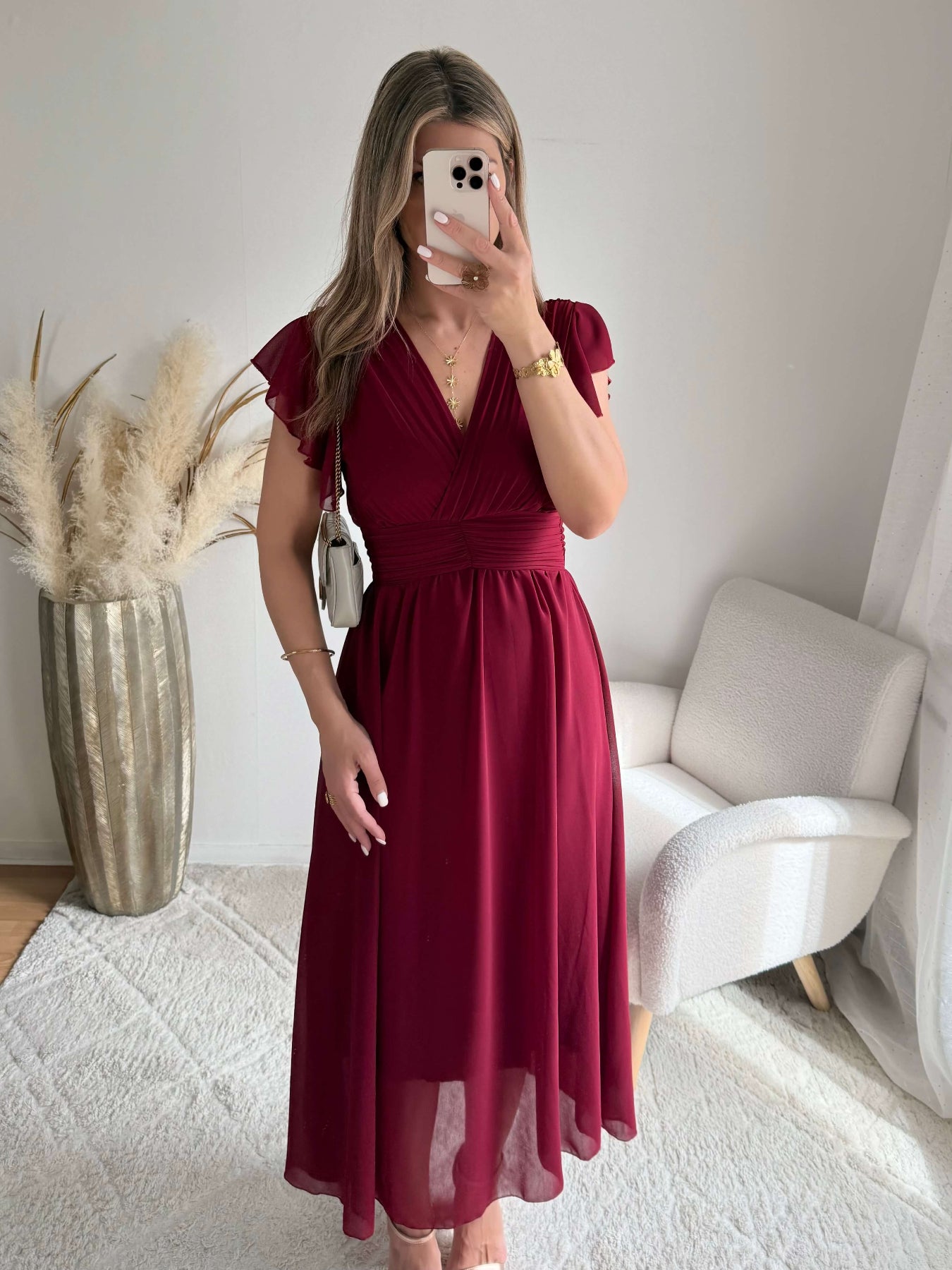 Robe longue bordeaux Zoé fluide cérémonie