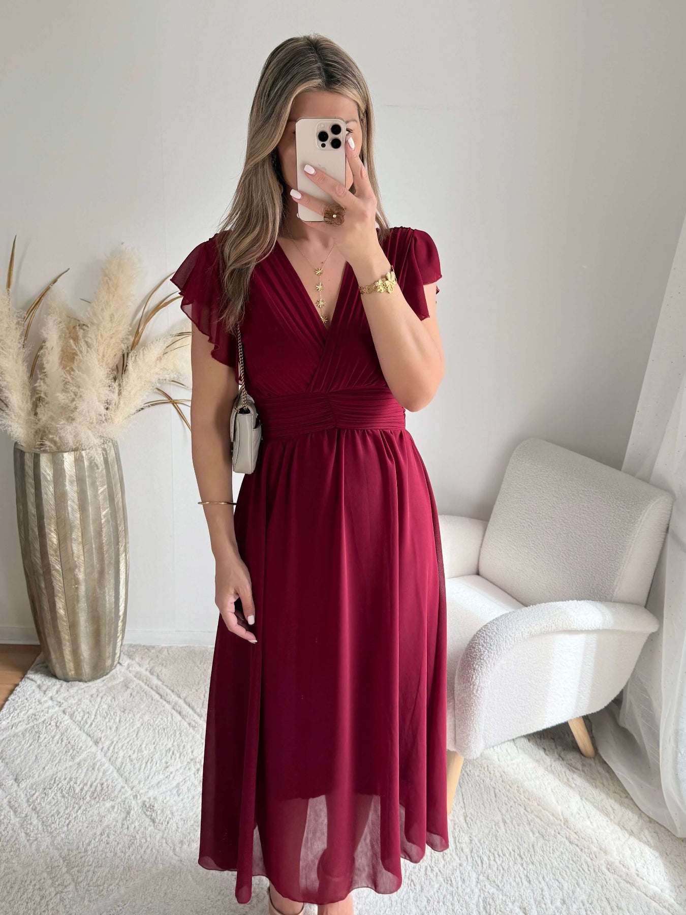 Robe longue bordeaux Zoé fluide cérémonie