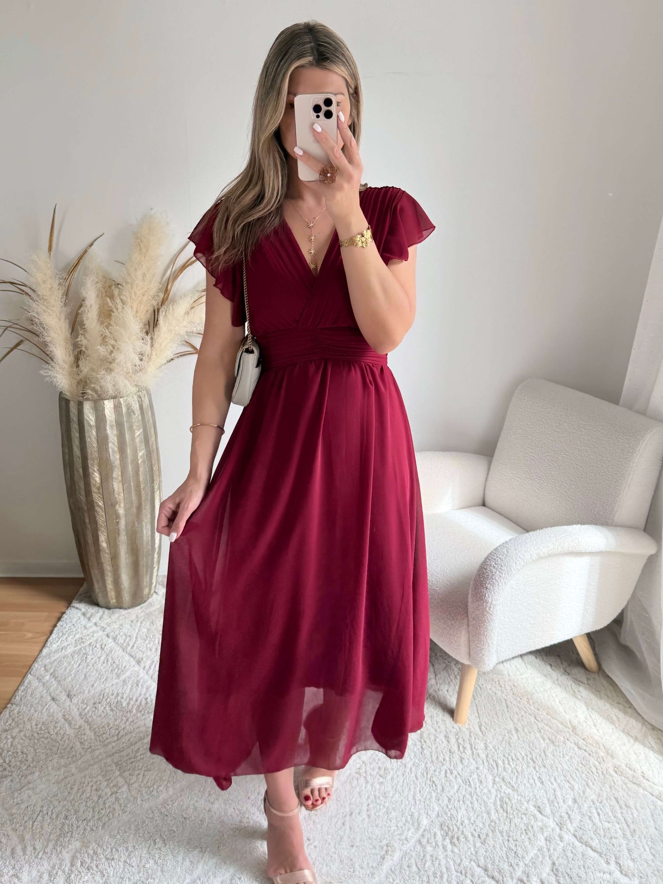 Robe longue bordeaux Zoé fluide cérémonie