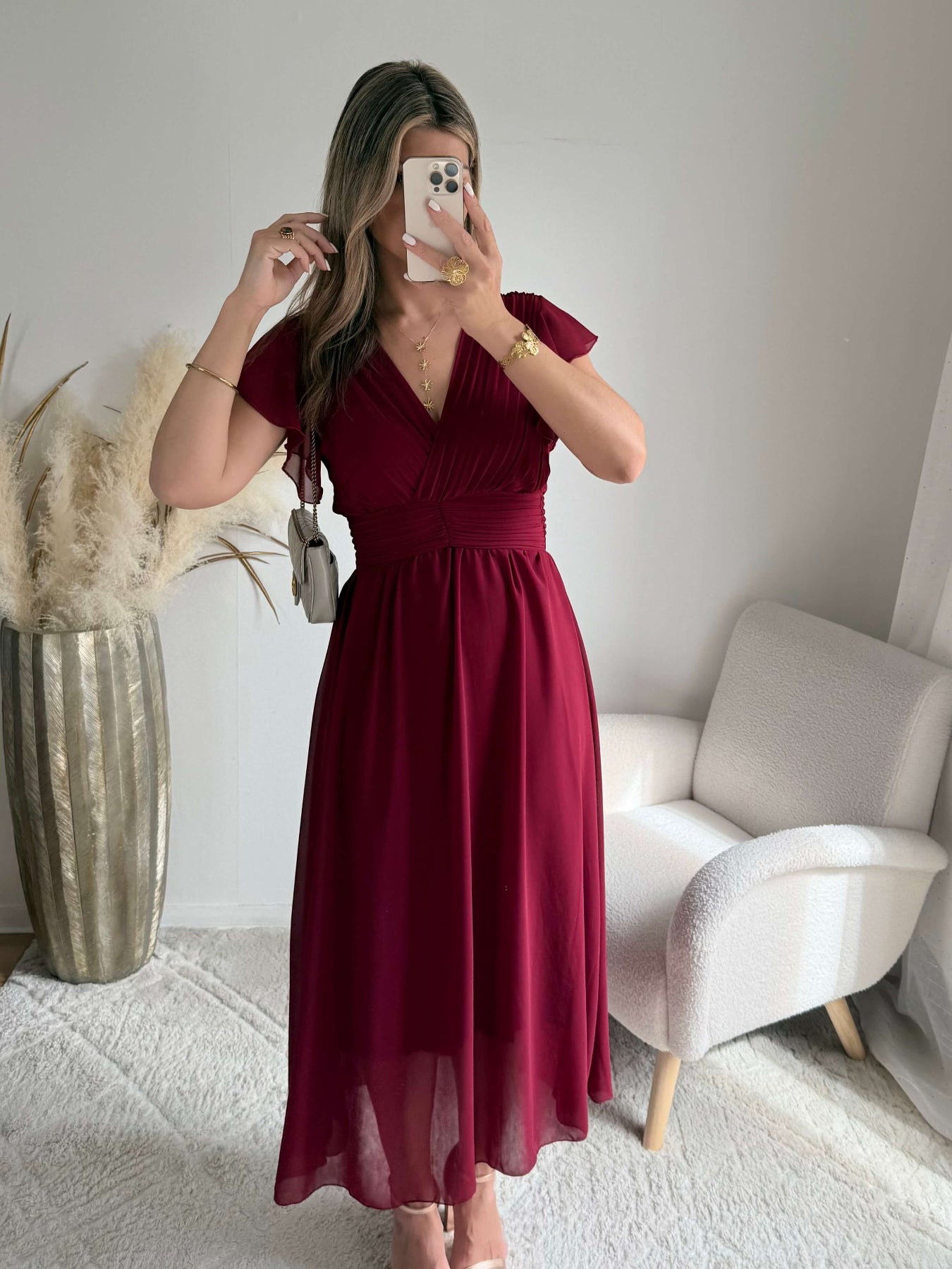 Robe longue bordeaux Zoé fluide cérémonie