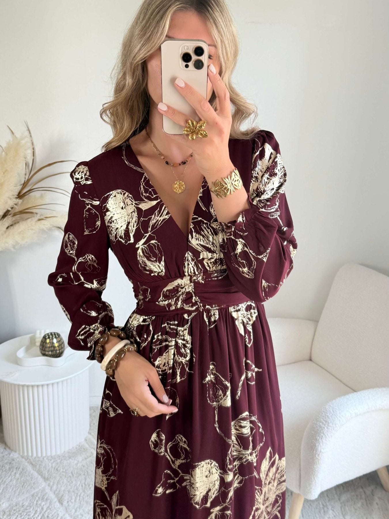 Robe longue bordeaux dorée - Sarah