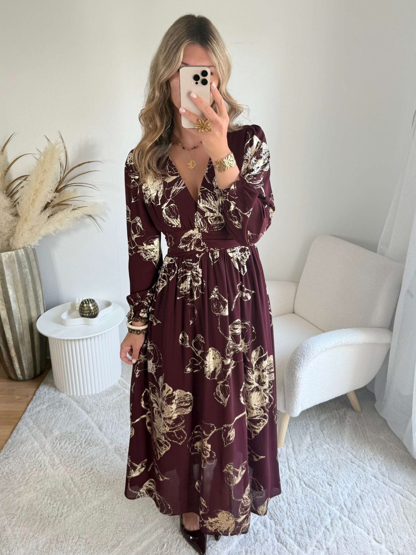 Robe longue bordeaux dorée - Sarah
