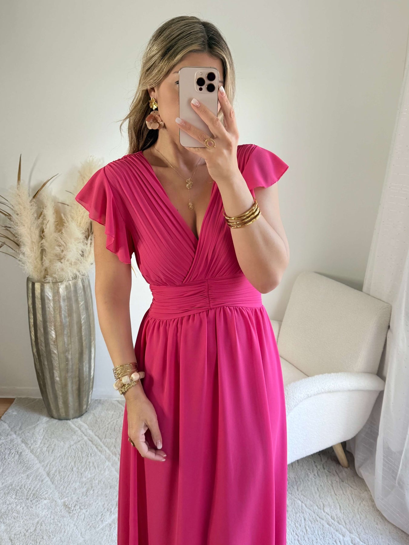 Robe longue rose framboise bohème chic femme - cérémonie - Easy Dressing
