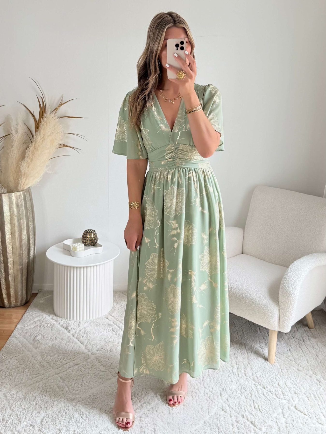 Robe vert sauge dorée - Sarah