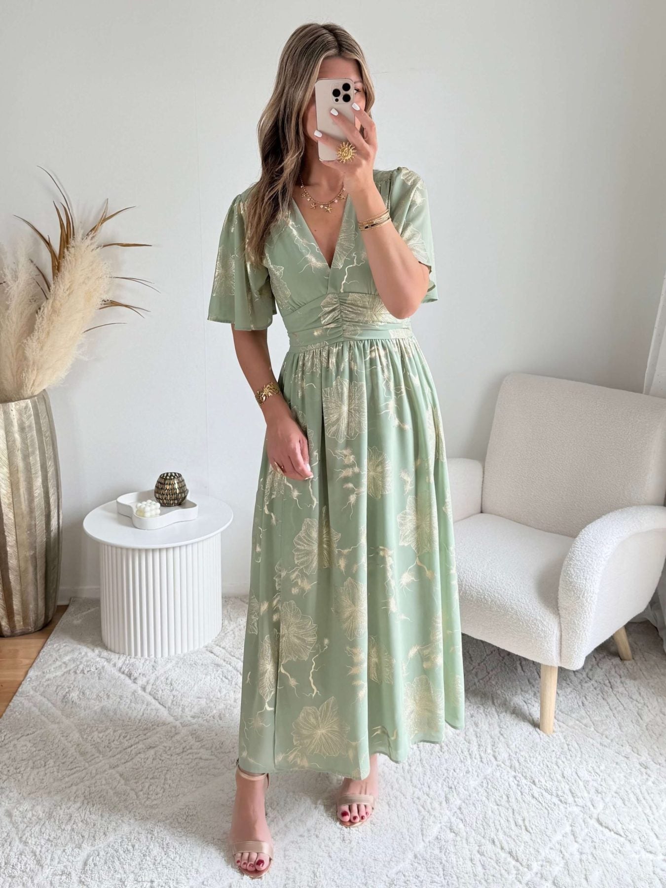 Robe vert sauge dorée - Sarah