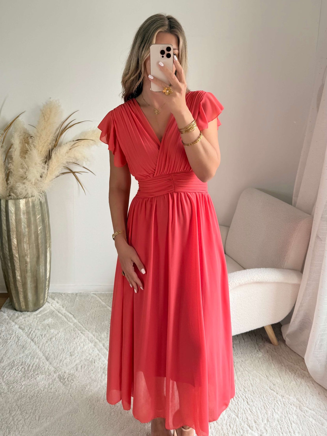 Robe longue corail Zoé - robe de cérémonie femme Easy Dressing