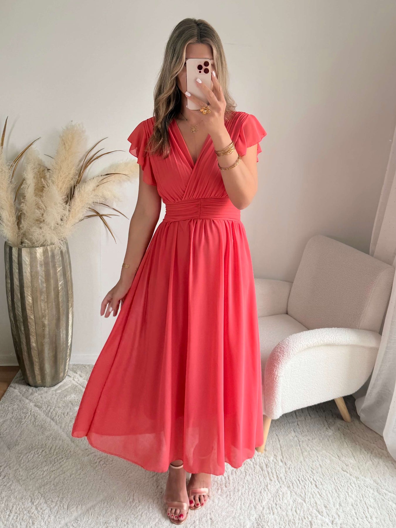 Robe longue corail Zoé - robe de cérémonie femme Easy Dressing