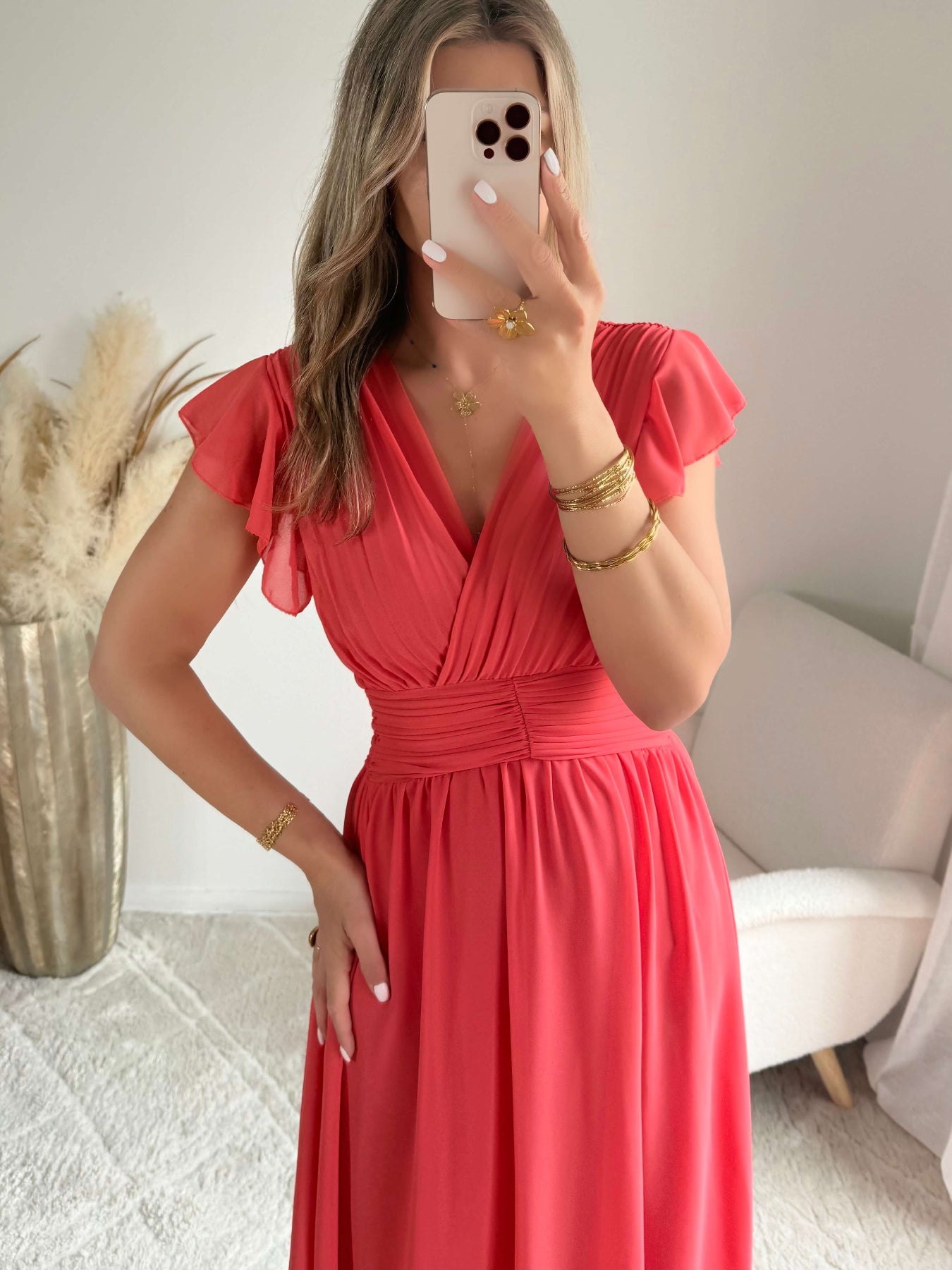 Robe longue corail Zoé - robe de cérémonie femme Easy Dressing