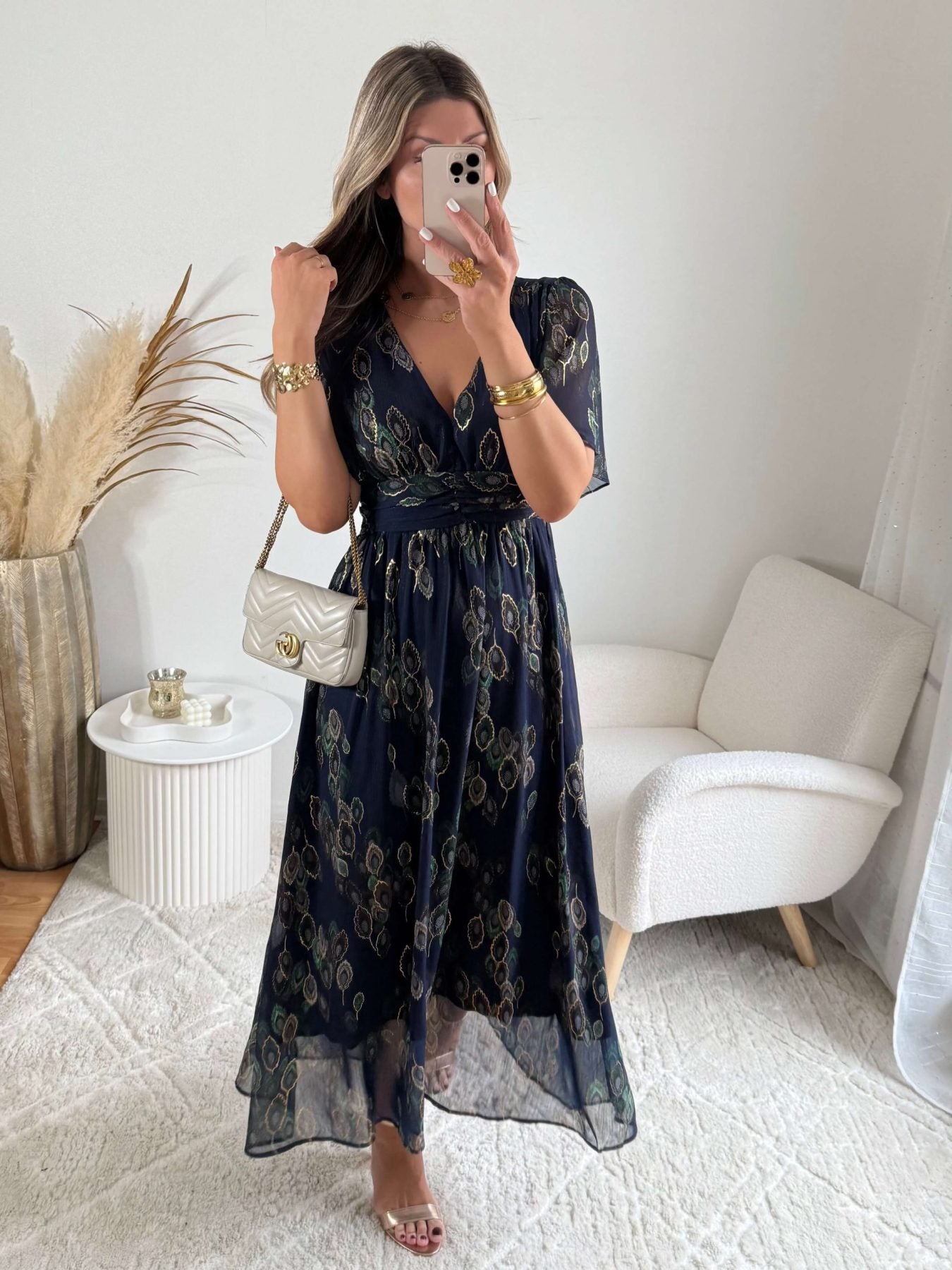 Robe longue marine dorée - Iris