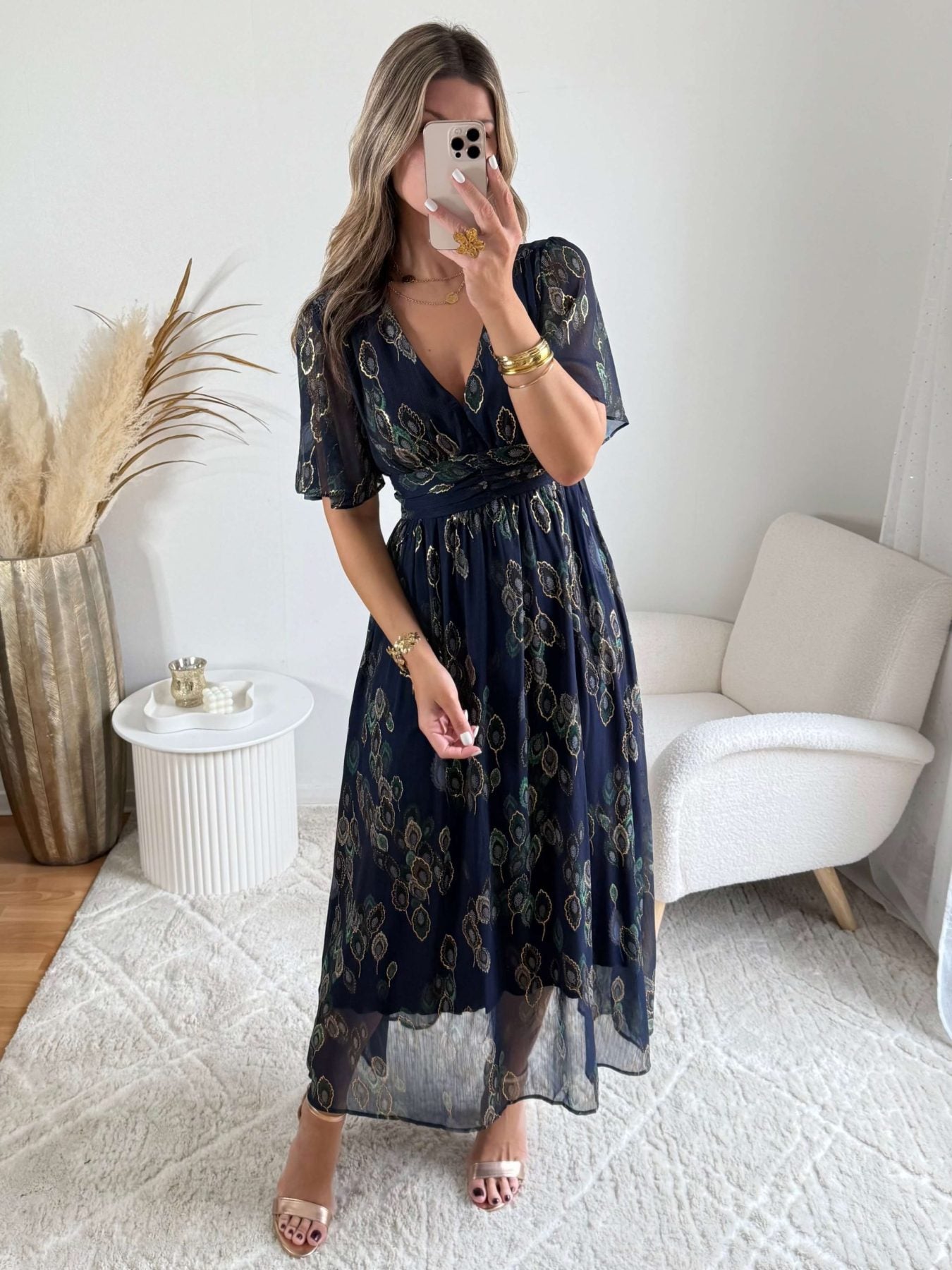 Robe longue marine dorée - Iris