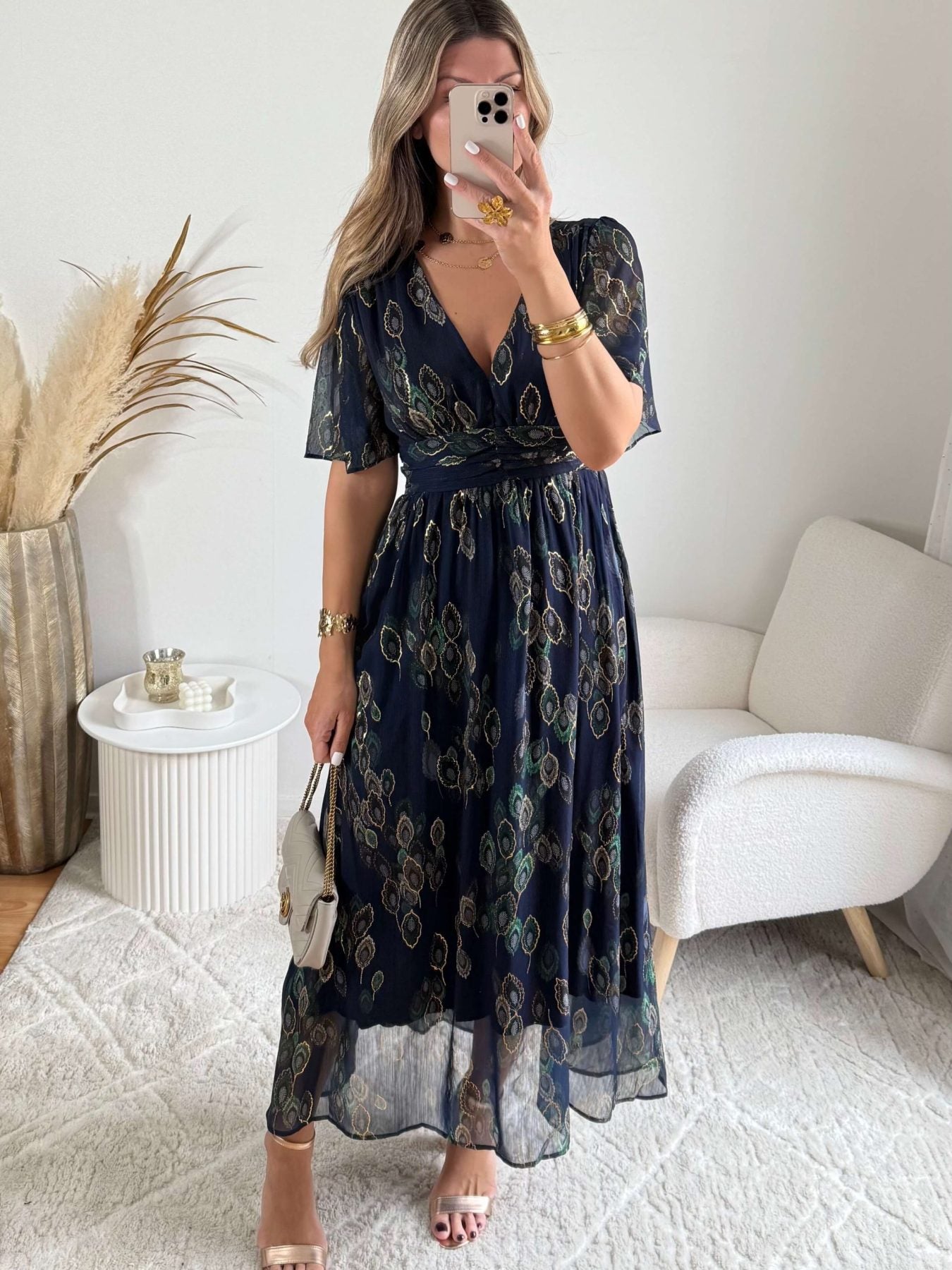 Robe longue marine dorée - Iris