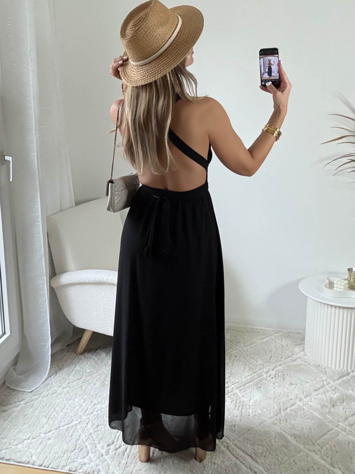 Robe longue noire dos nu - Valentina