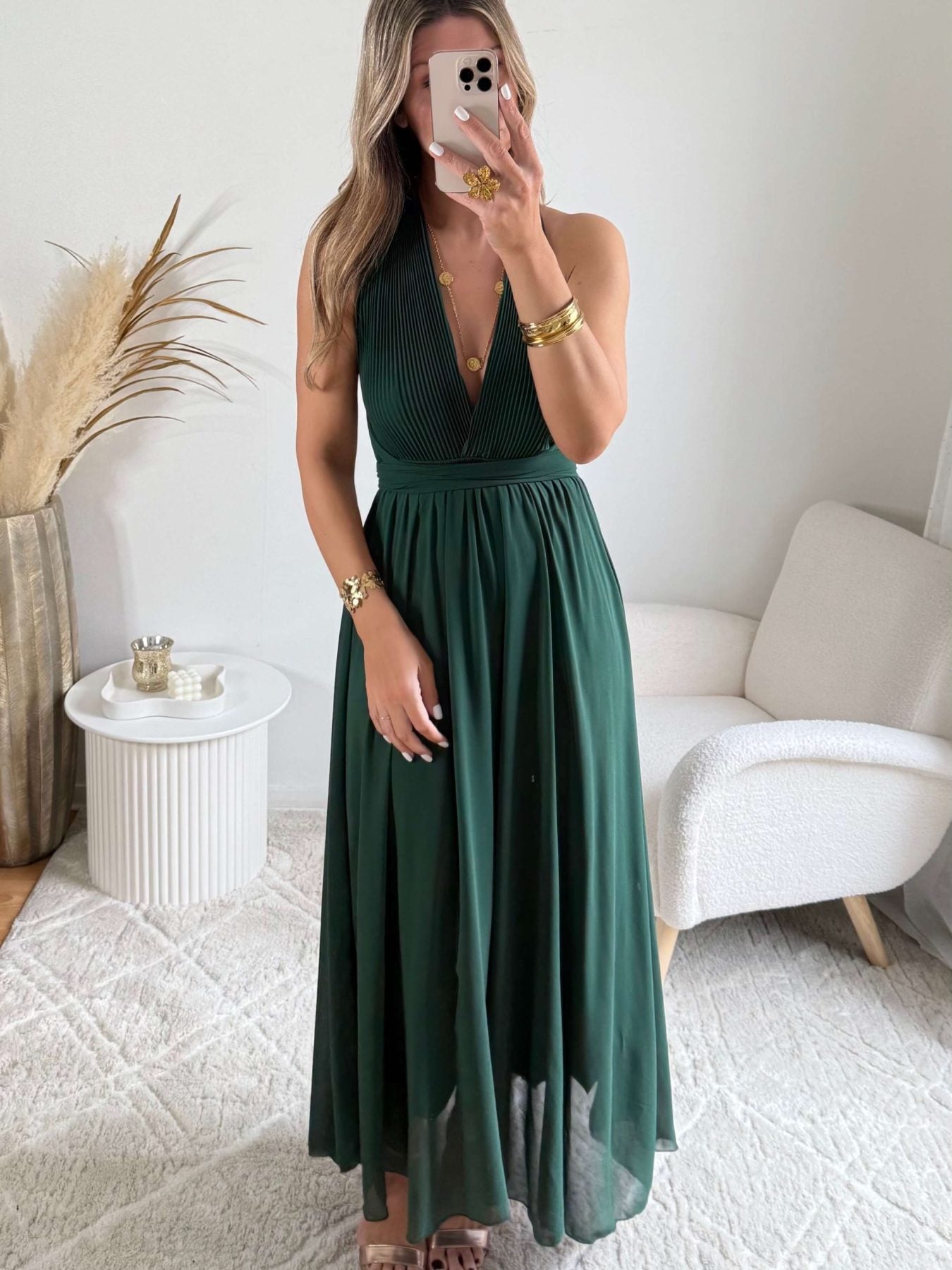 Robe longue verte dos nu - Valentina
