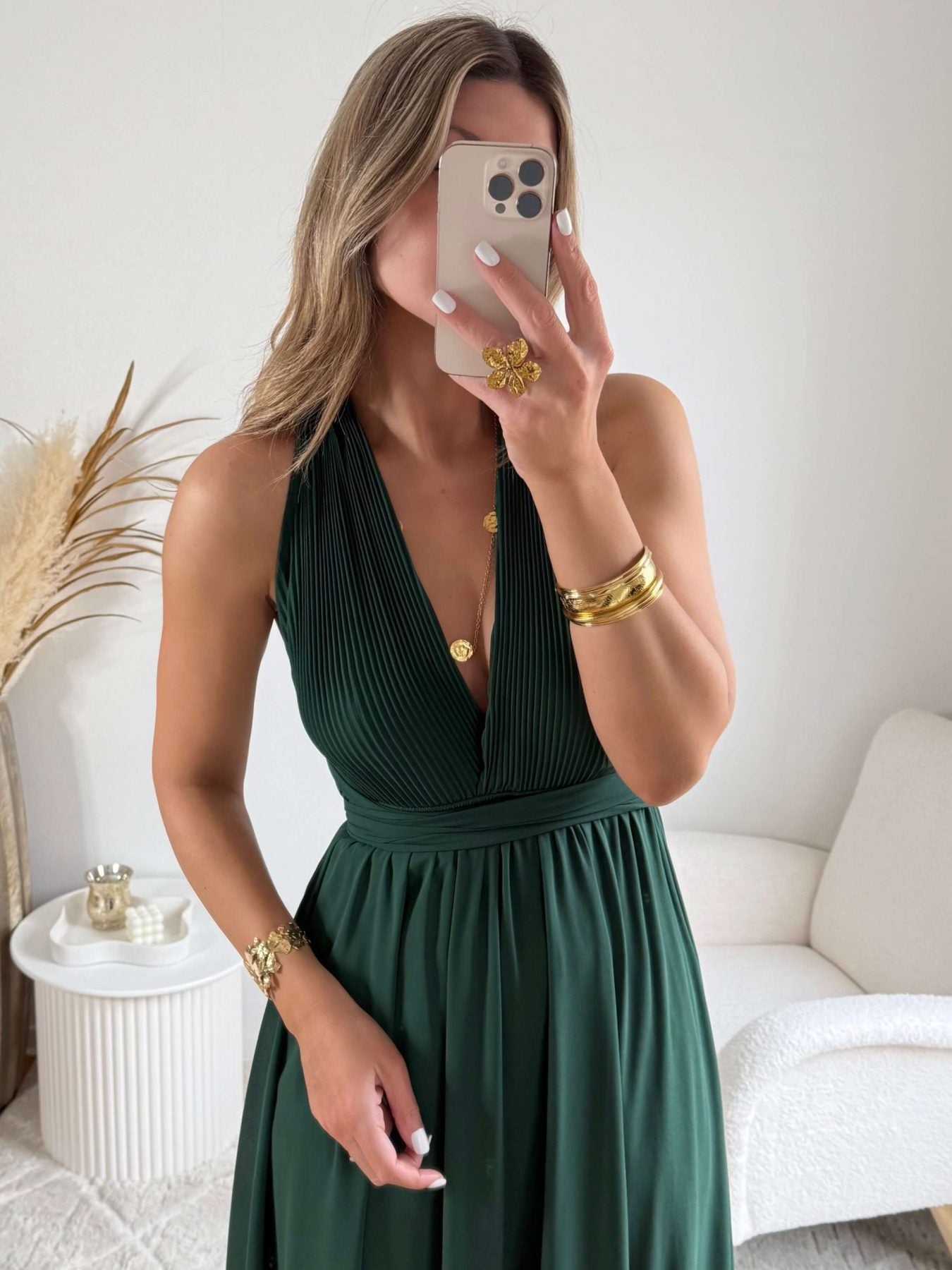 Robe longue verte dos nu - Valentina