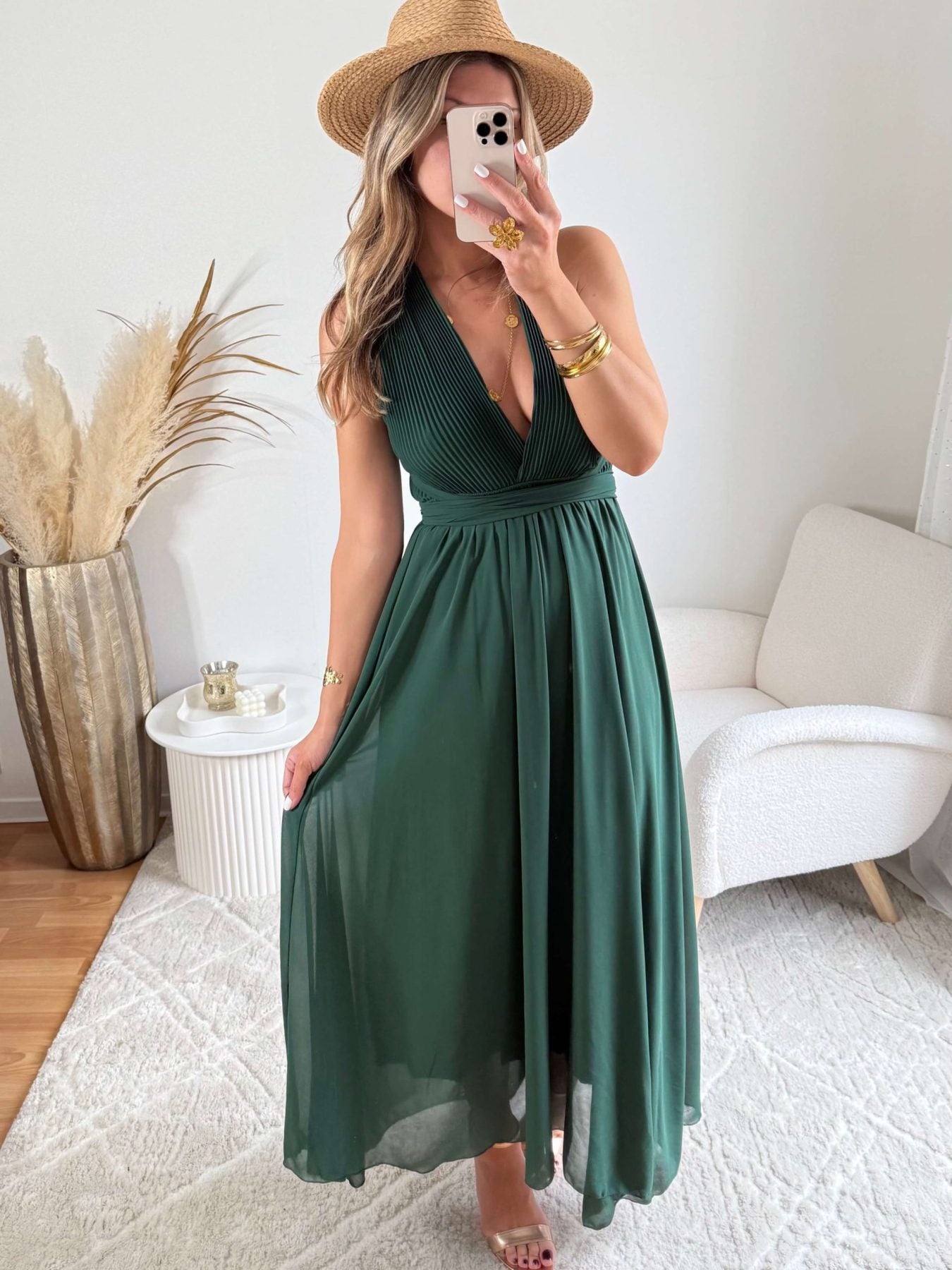 Robe longue verte dos nu - Valentina