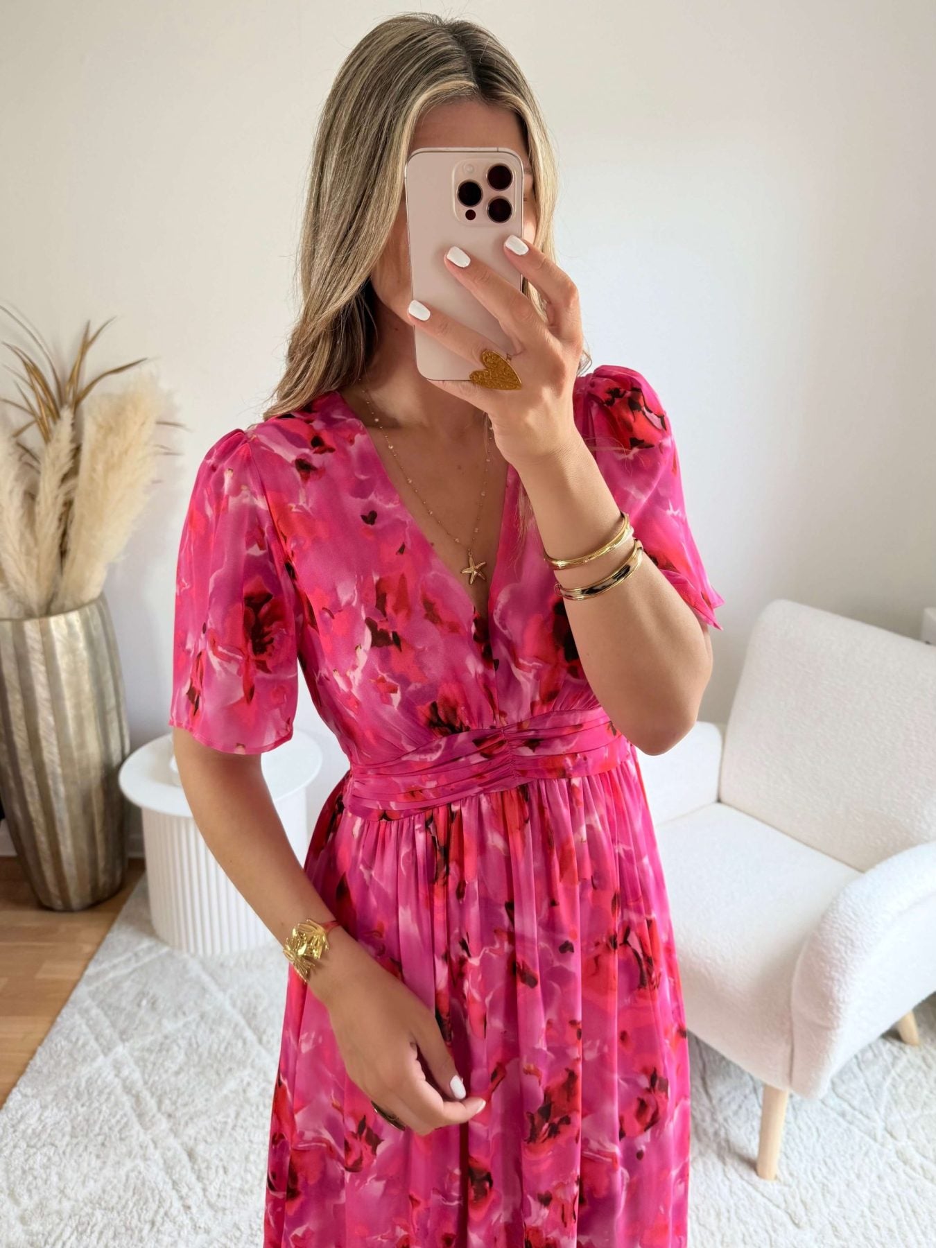 Robe longue fendue - Rosy