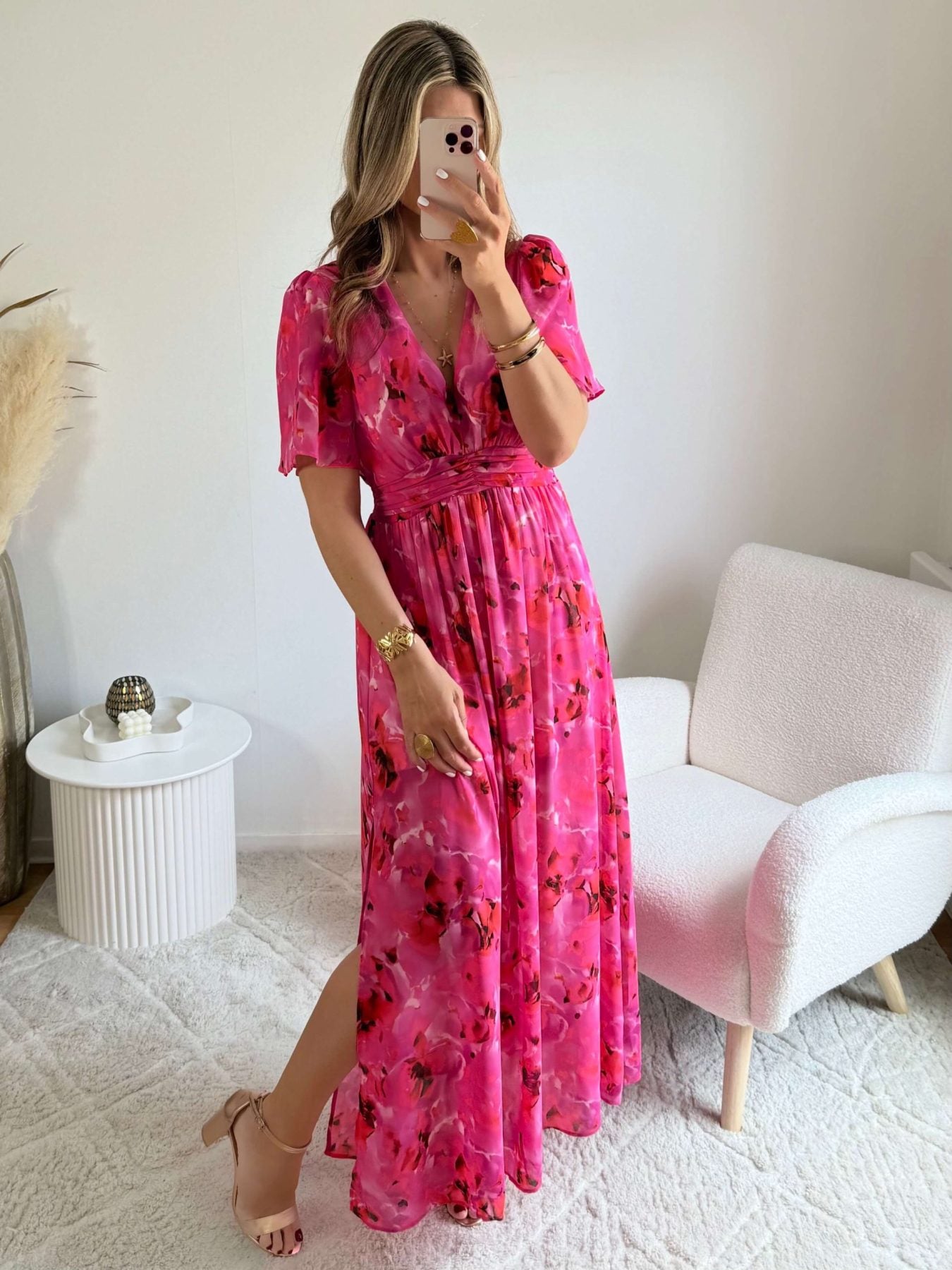 Robe longue fendue - Rosy