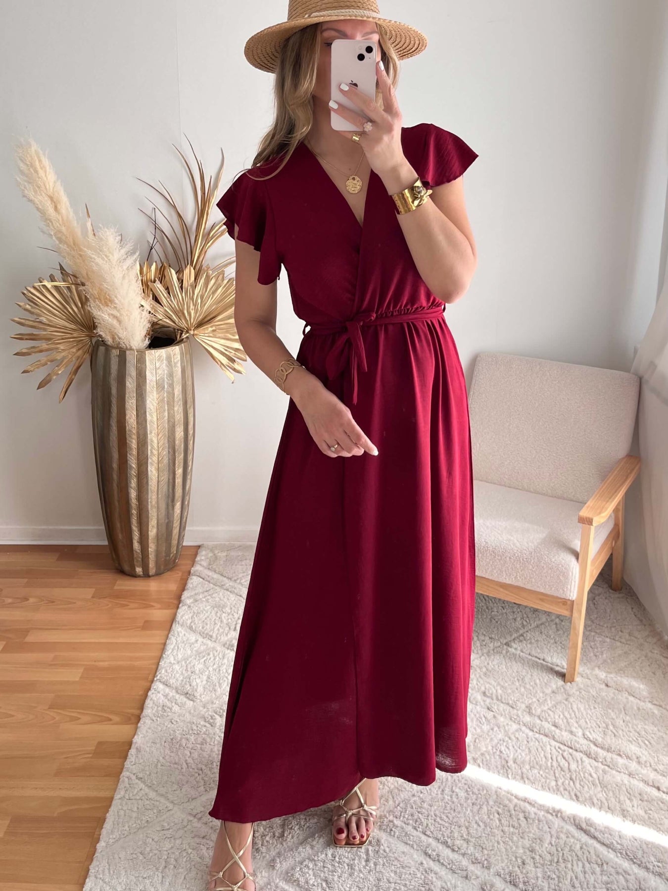 Robe longue fendue bordeaux invité mariage - Easy Dressing